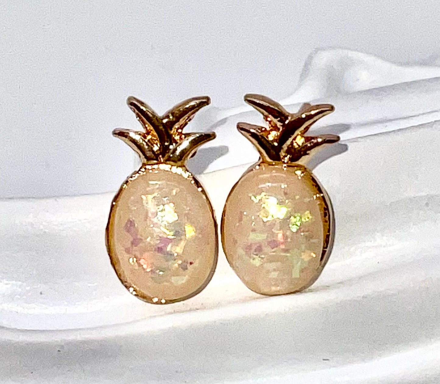 Opal Pineapple Charleston Style Rose Gold Earrings - Jewelry