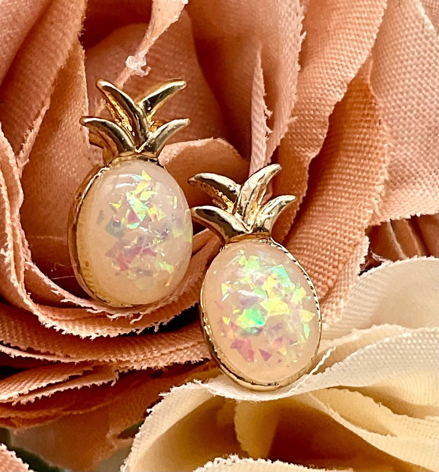 Opal Pineapple Charleston Style Rose Gold Earrings - Jewelry