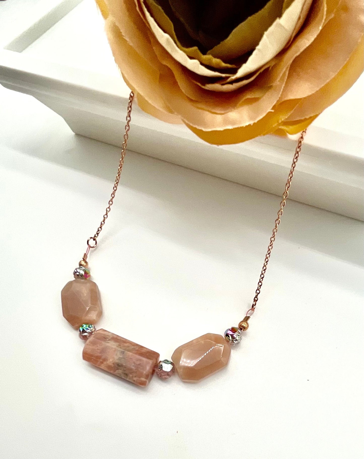 Rose Quartz Natural Stone Necklace - Rose Gold Chain