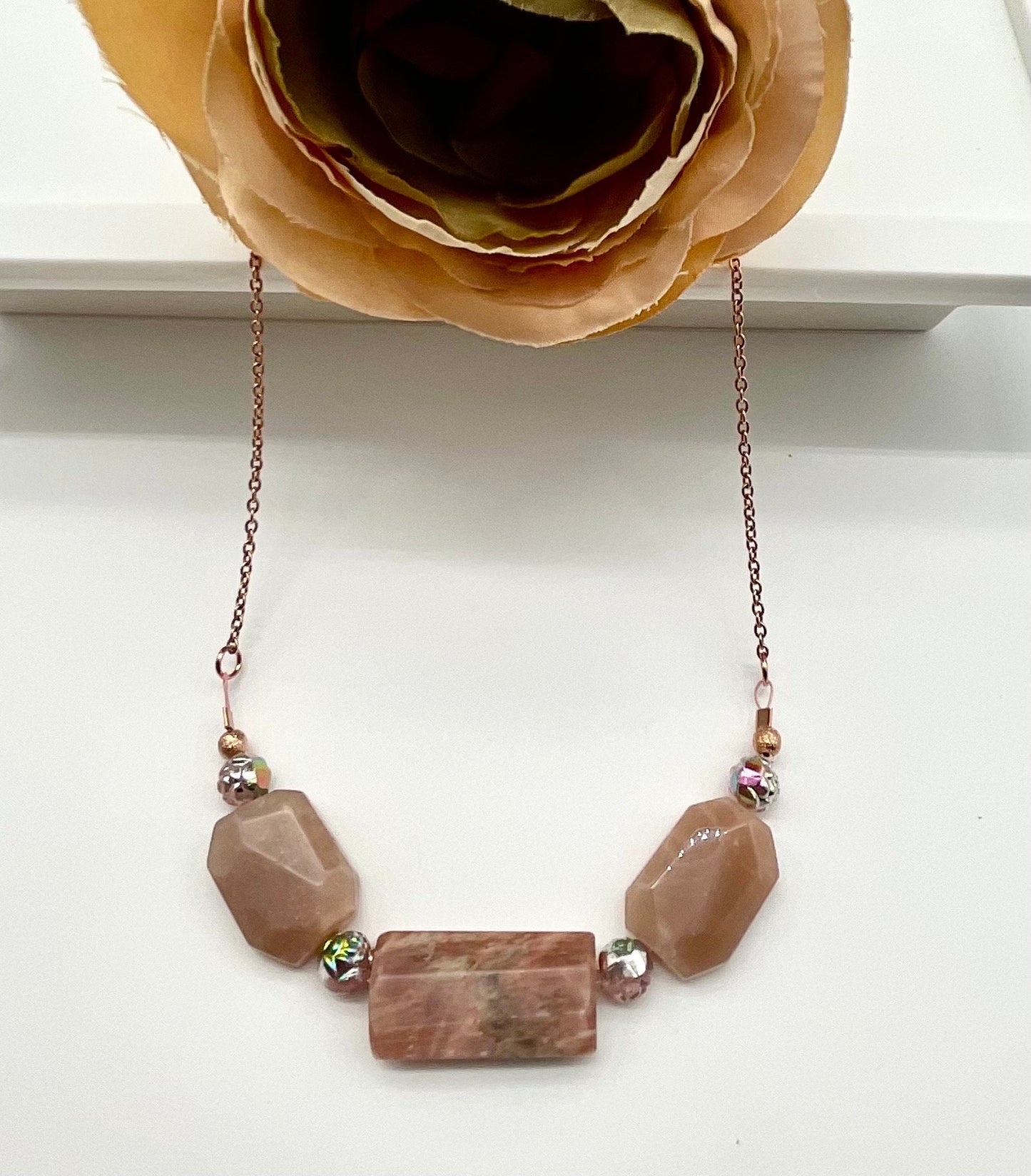 Rose Quartz Natural Stone Necklace - Rose Gold Chain