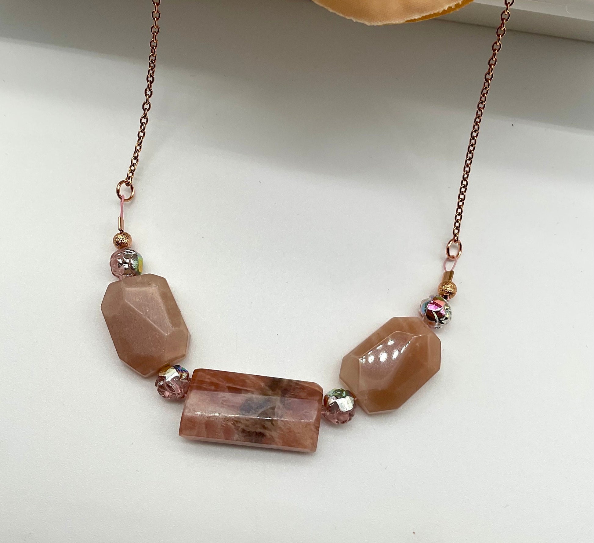 Rose Quartz Natural Stone Necklace - Rose Gold Chain