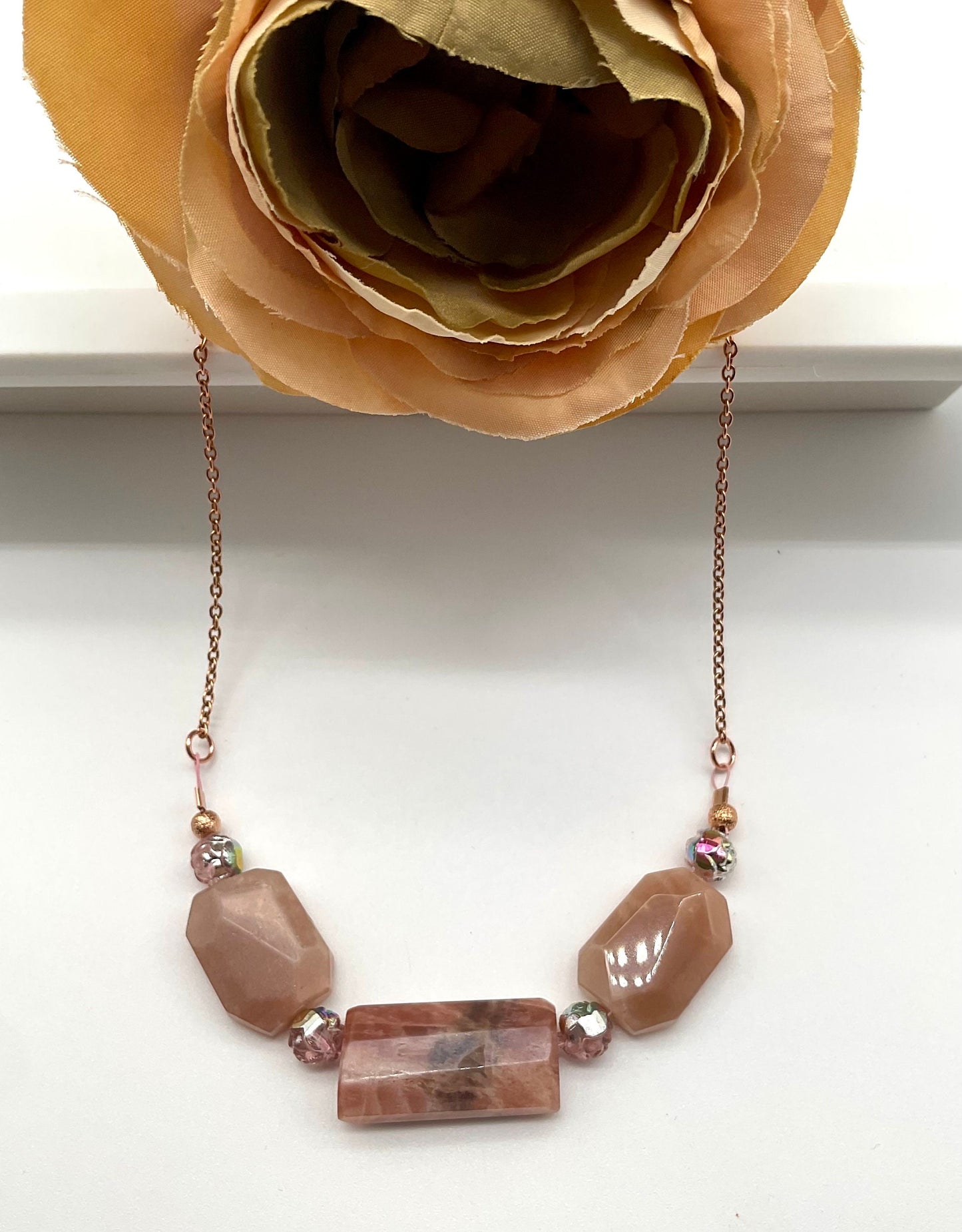 Rose Quartz Natural Stone Necklace - Rose Gold Chain