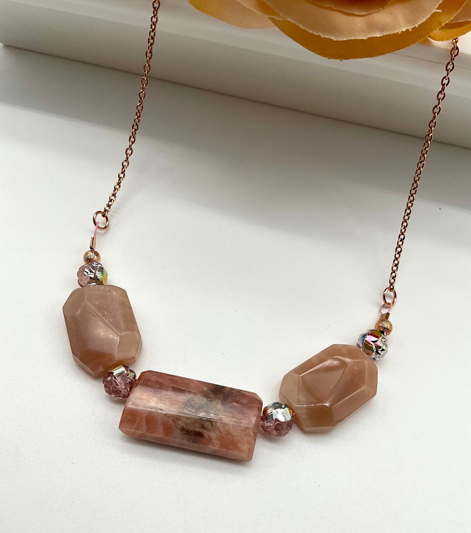 Rose Quartz Natural Stone Necklace - Rose Gold Chain