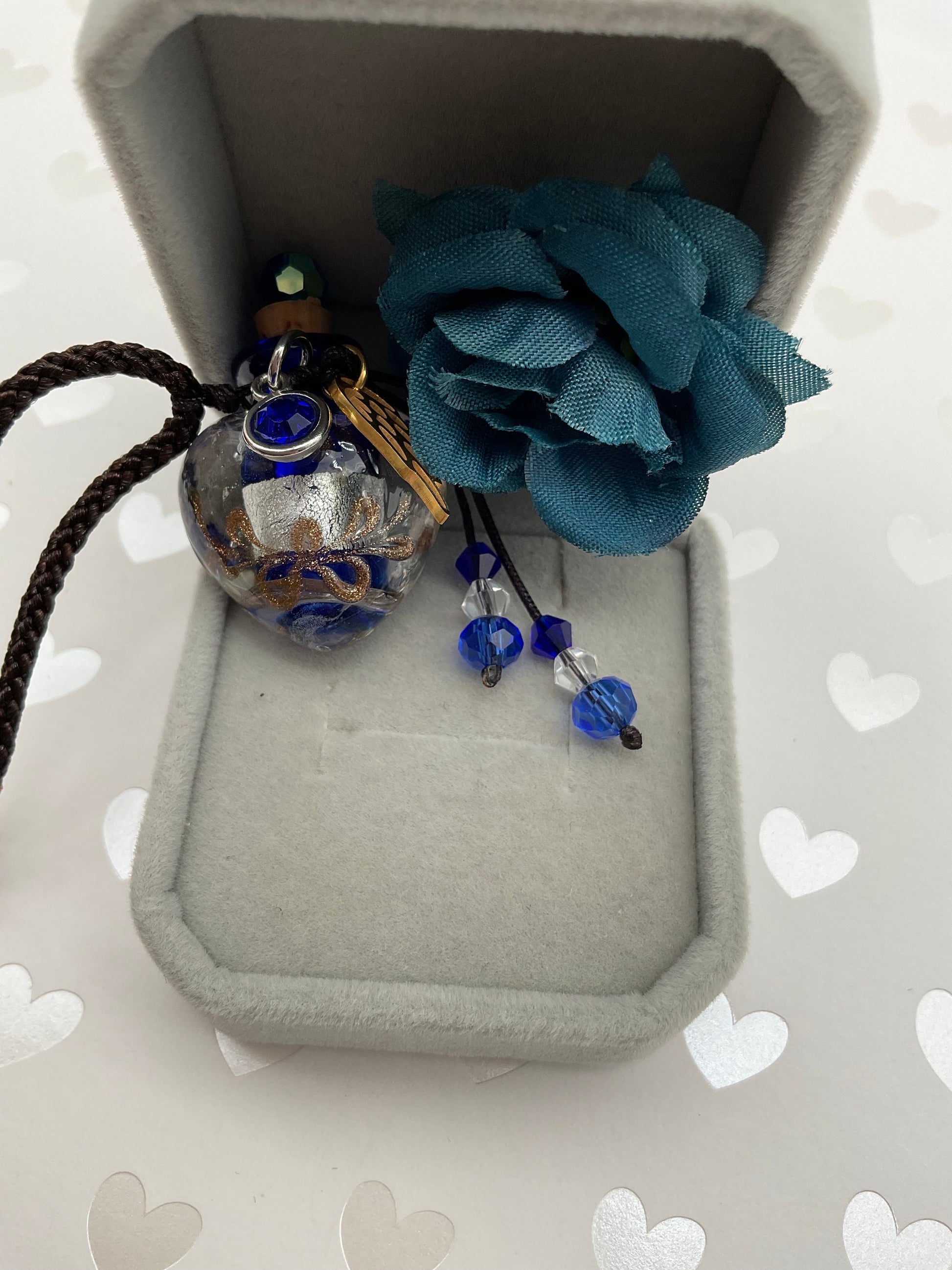 Blue or Aqual Teal Glass Ash Urn Heart Shaped Necklace Angel Charm with Birthstone for Male or Female Cremation Funeral Memorial