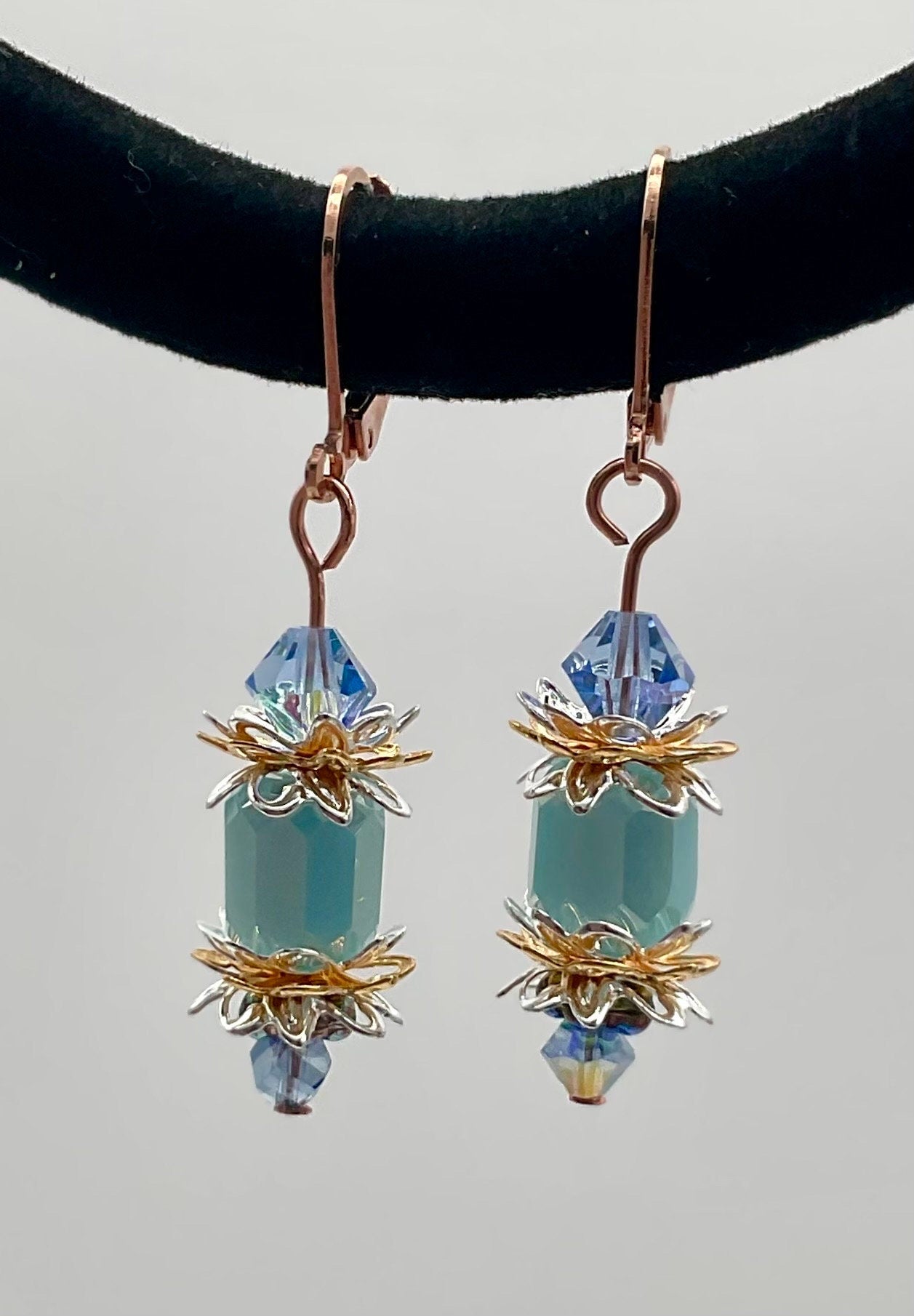 Blue Chez Glass Dangle Drop Earrings with Crystal Accents