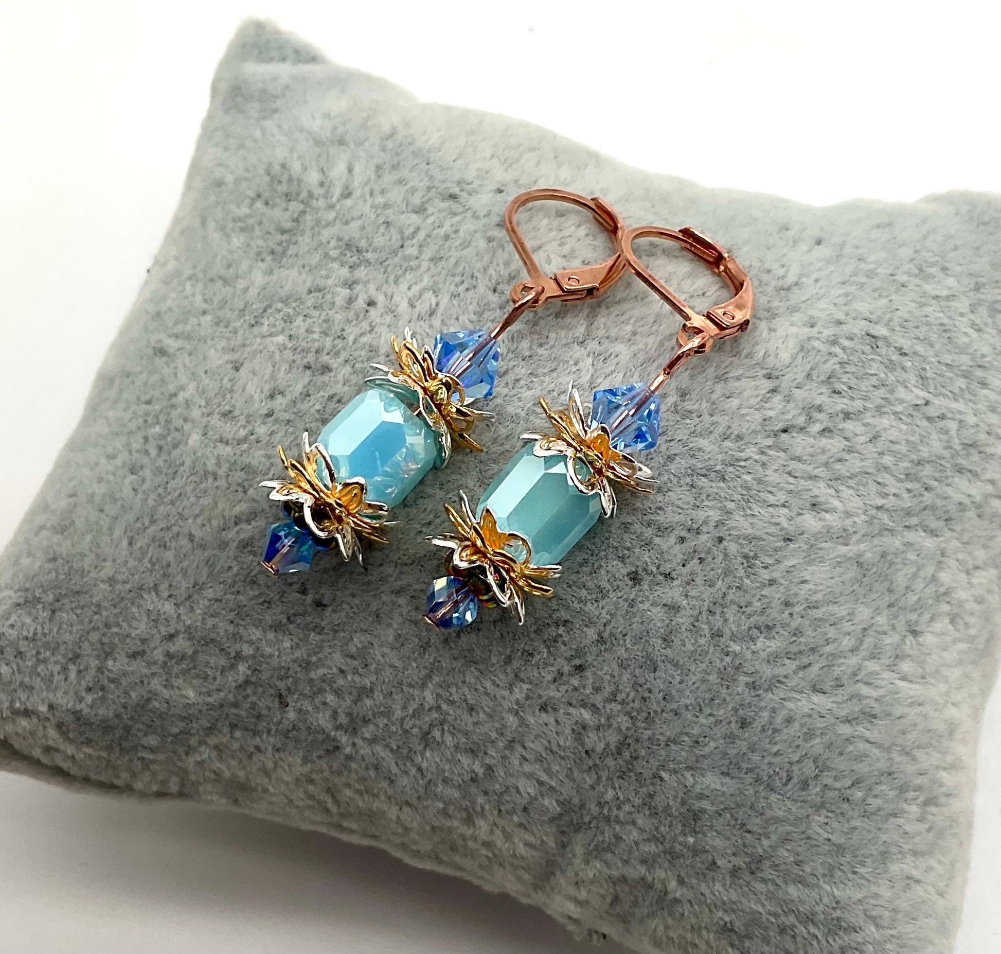 Blue Chez Glass Dangle Drop Earrings with Crystal Accents