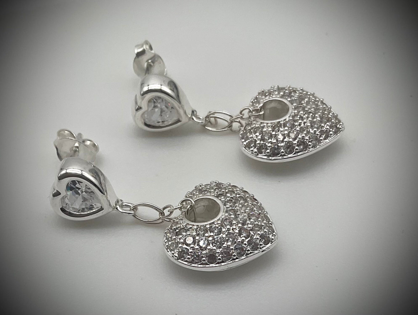 Diamond Accent Heart Dangle Earrings with Silver Heart Posts - Valentine Day Gift for Her