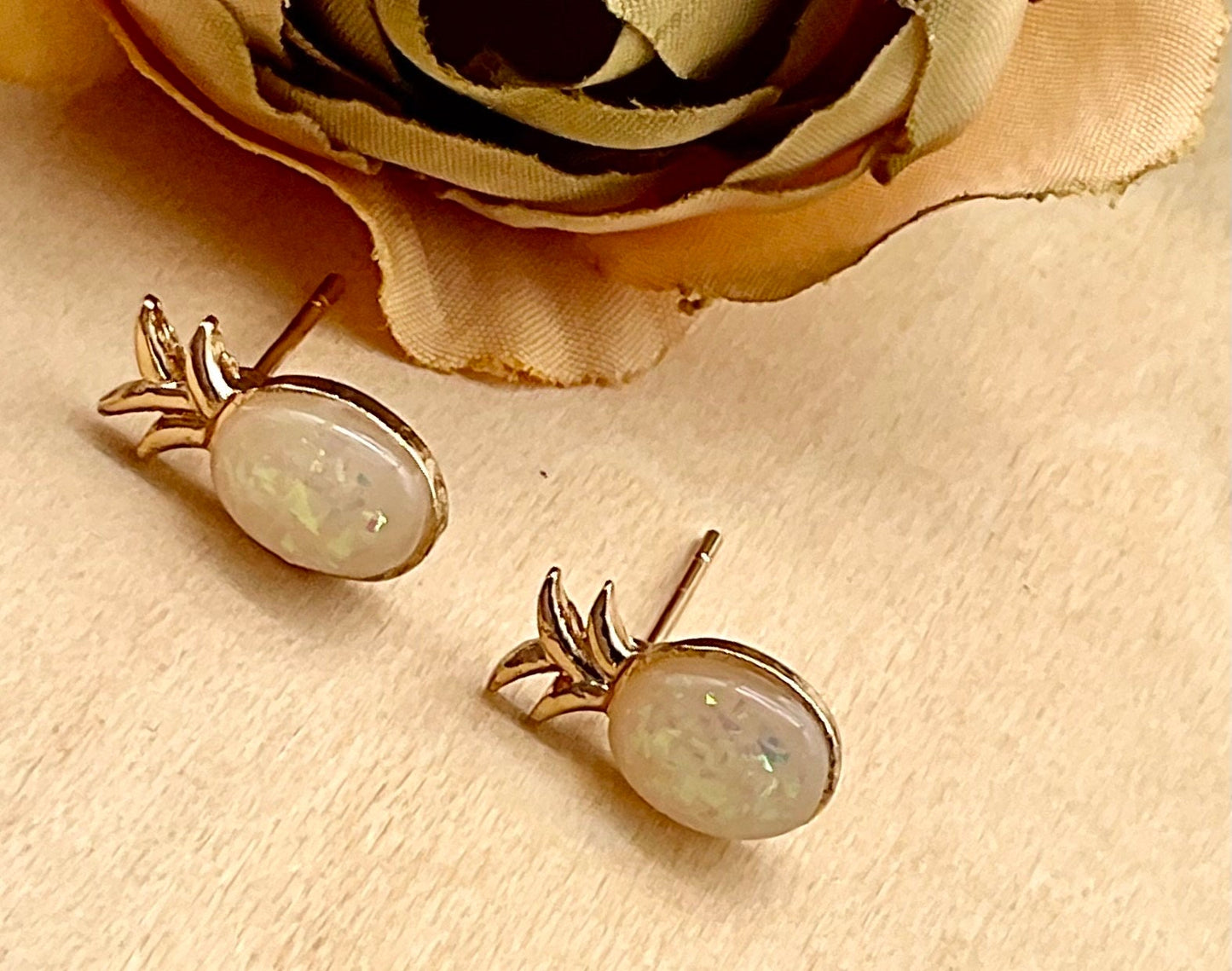 Opal Pineapple Charleston Style Rose Gold Earrings - Jewelry