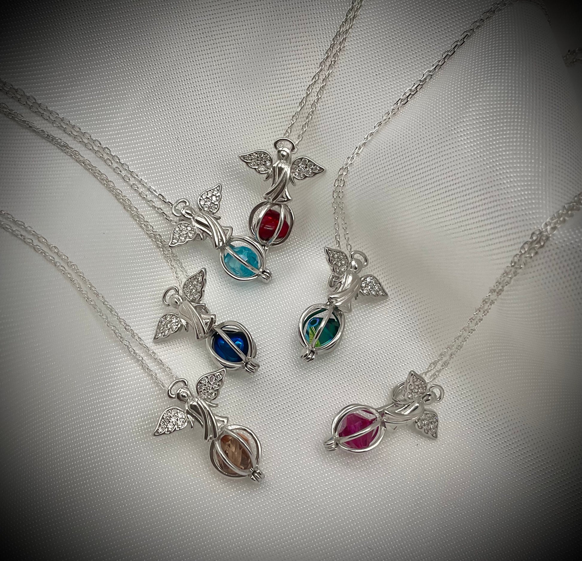 Angel Pendent with Birthstone on a Sterling Silver 18” Necklace