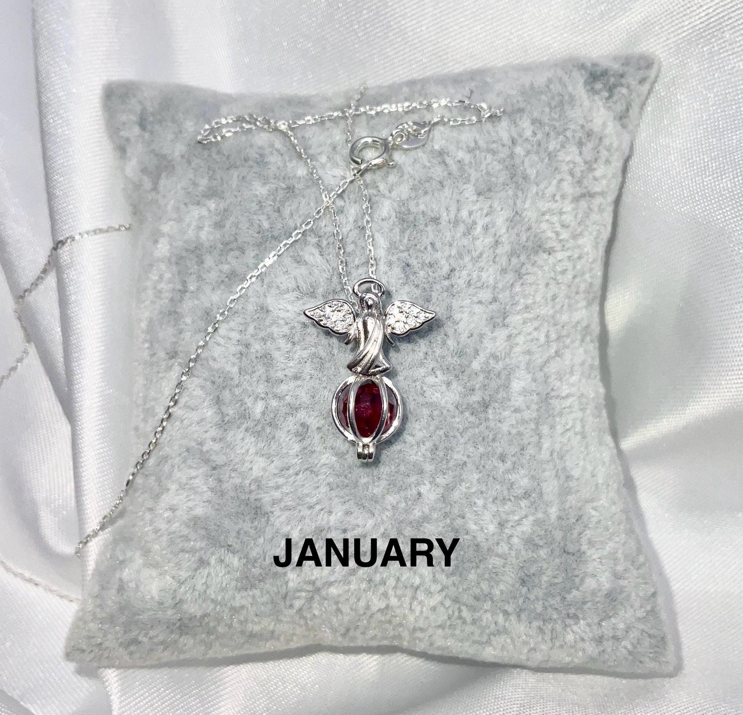 Angel Pendent with Birthstone on a Sterling Silver 18” Necklace