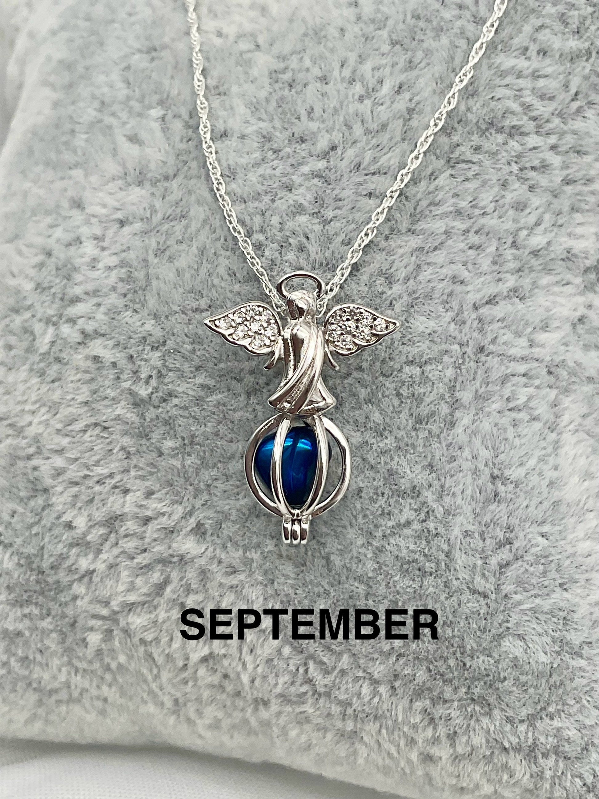 Angel Pendent with Birthstone on a Sterling Silver 18” Necklace