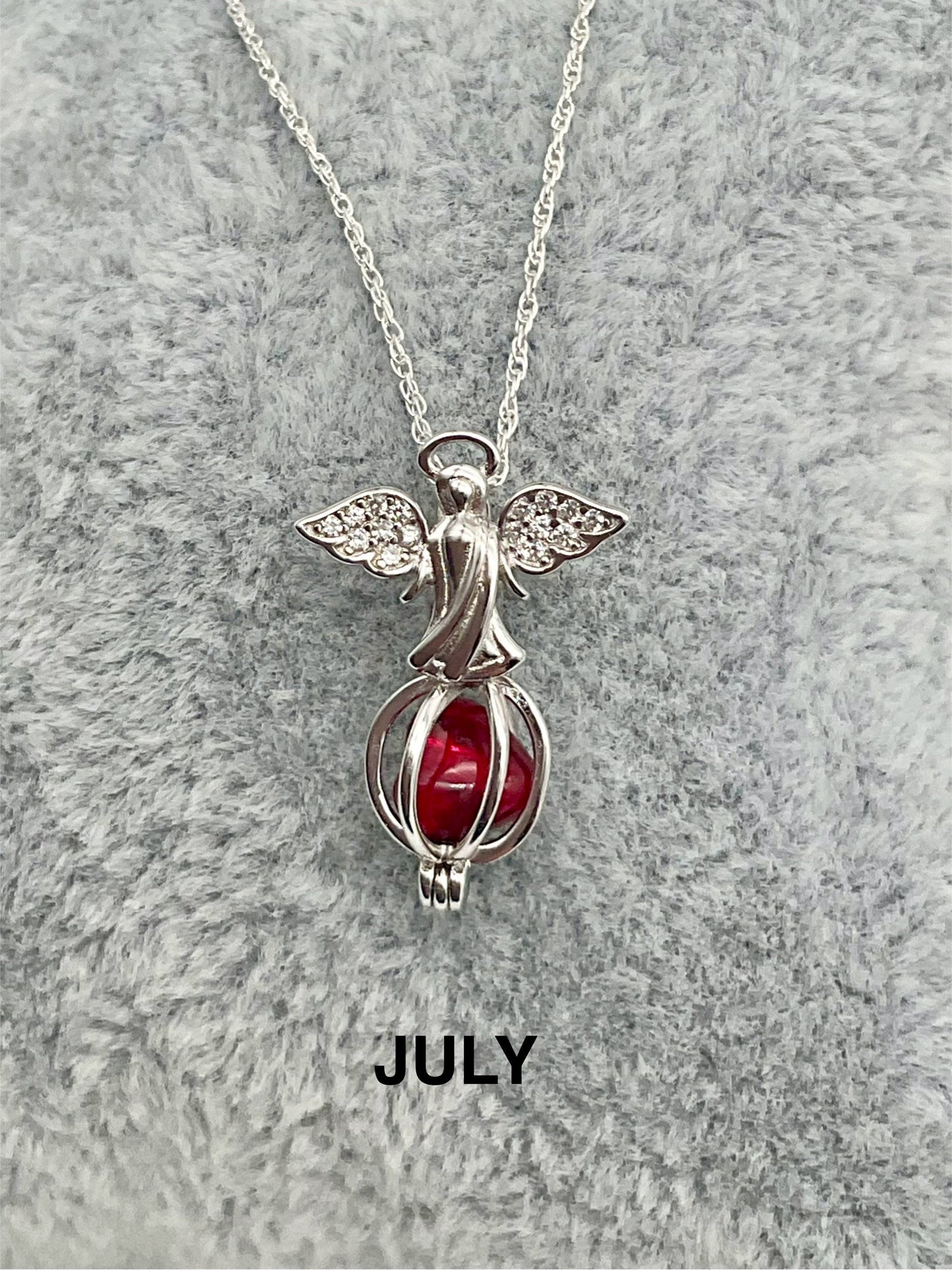 Angel Pendent with Birthstone on a Sterling Silver 18” Necklace