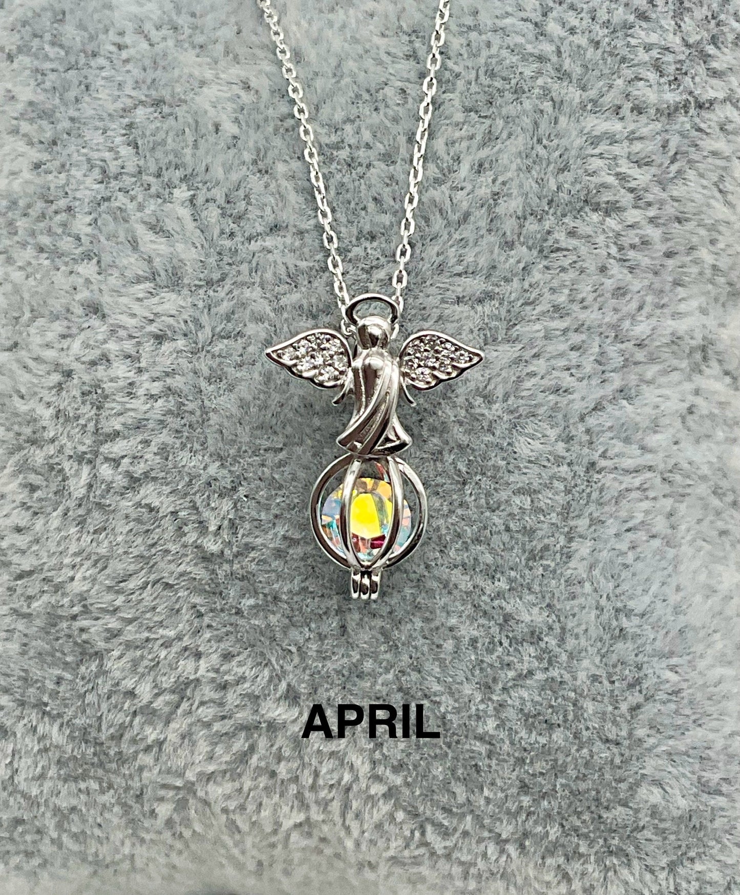 Angel Pendent with Birthstone on a Sterling Silver 18” Necklace