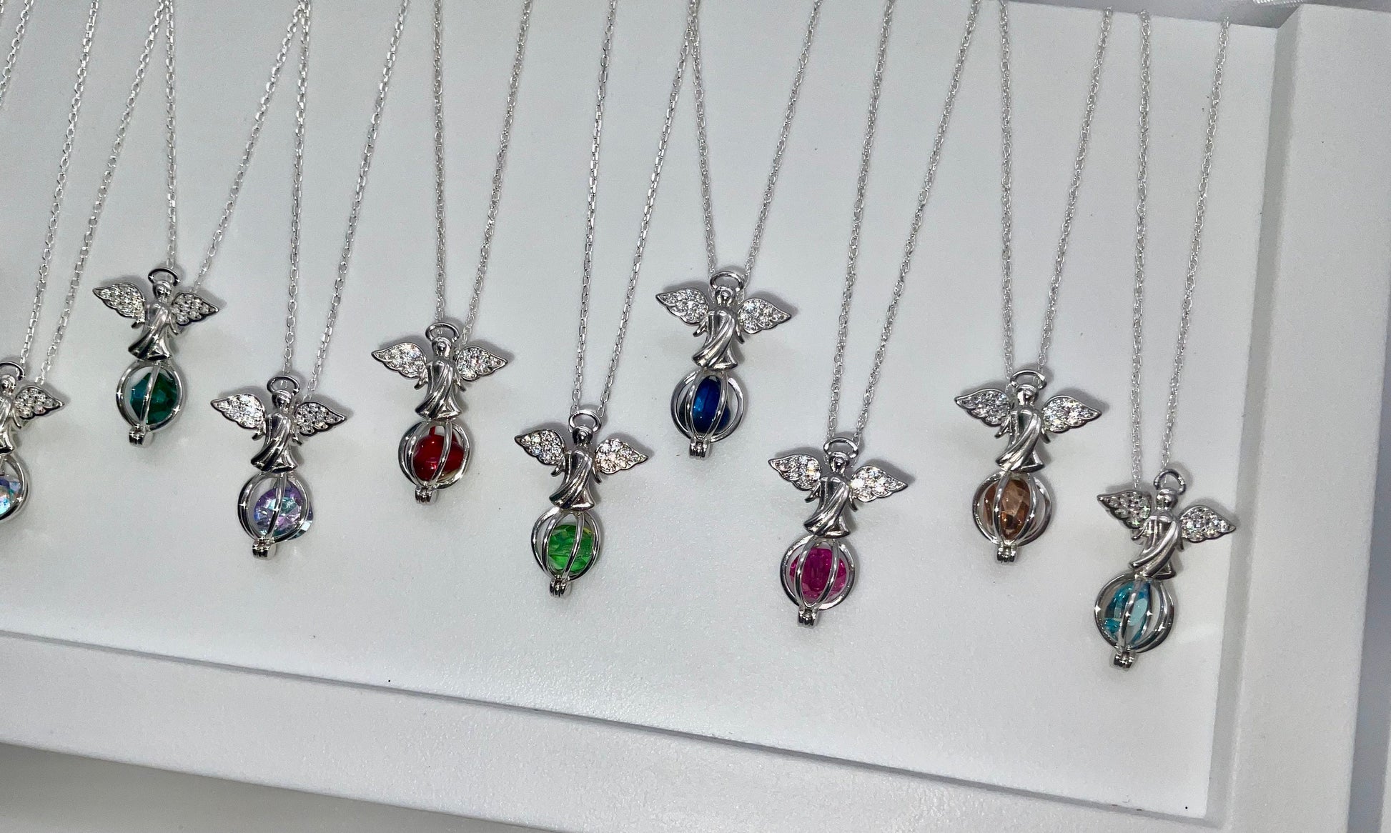 Angel Pendent with Birthstone on a Sterling Silver 18” Necklace