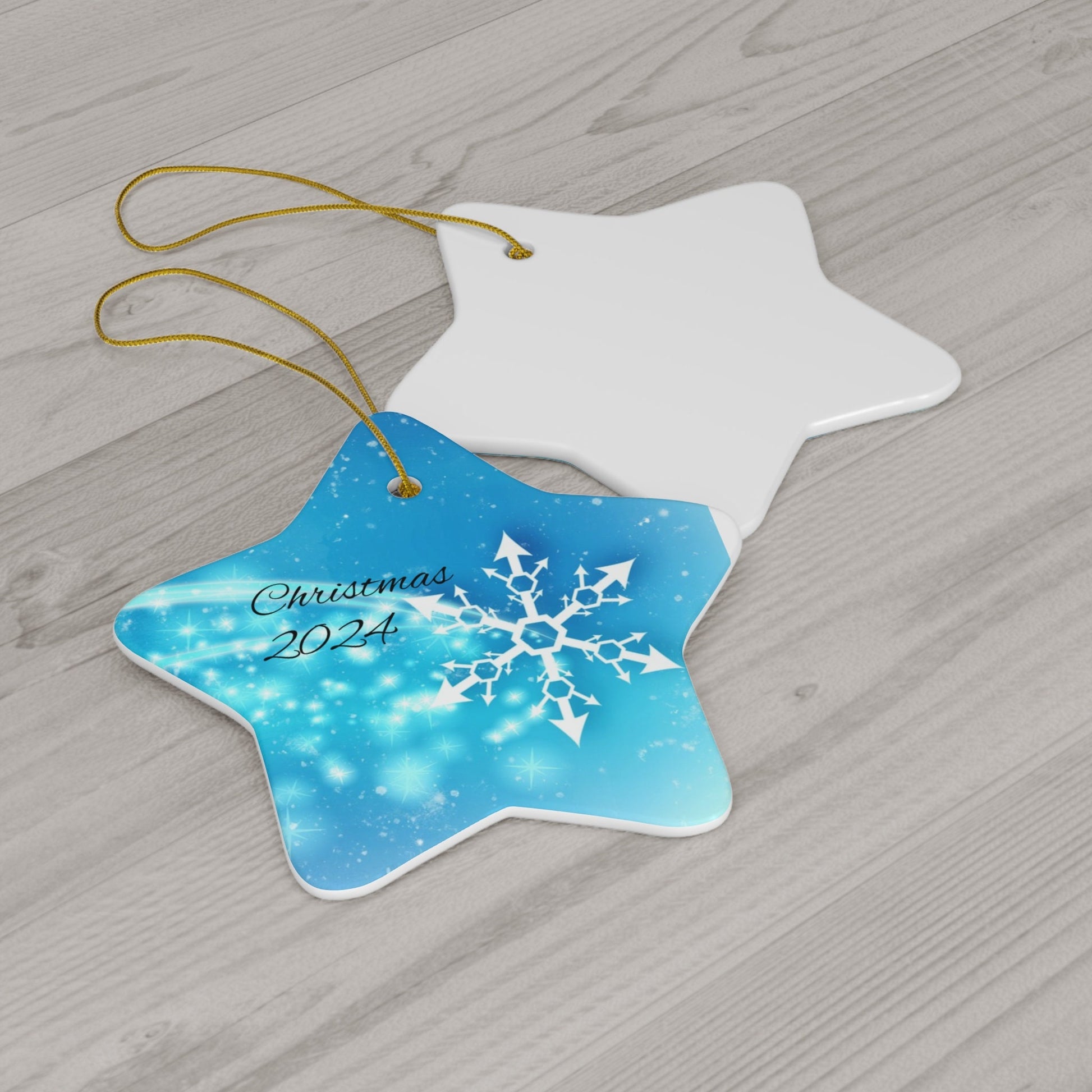 Ceramic Ornament, 4 Shapes - Circle, Snowflake, Heart, Star - Christmas 2024