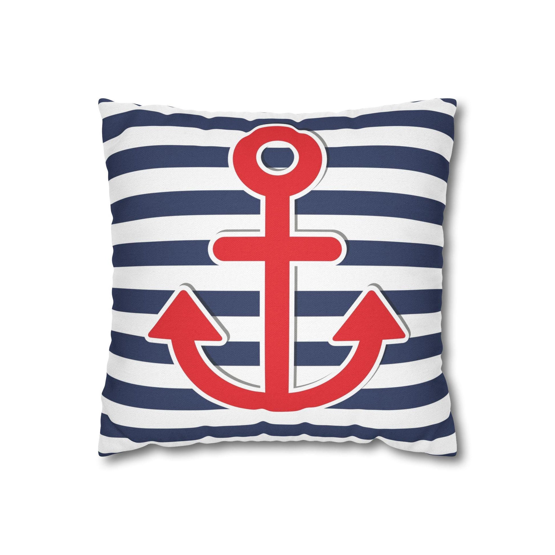 Nautical Square Pillowcase, Anchor Ocean Navy Theme, Coastal Home Decor, Double Sided Pillow Cover, Beach House Bedroom Accessories