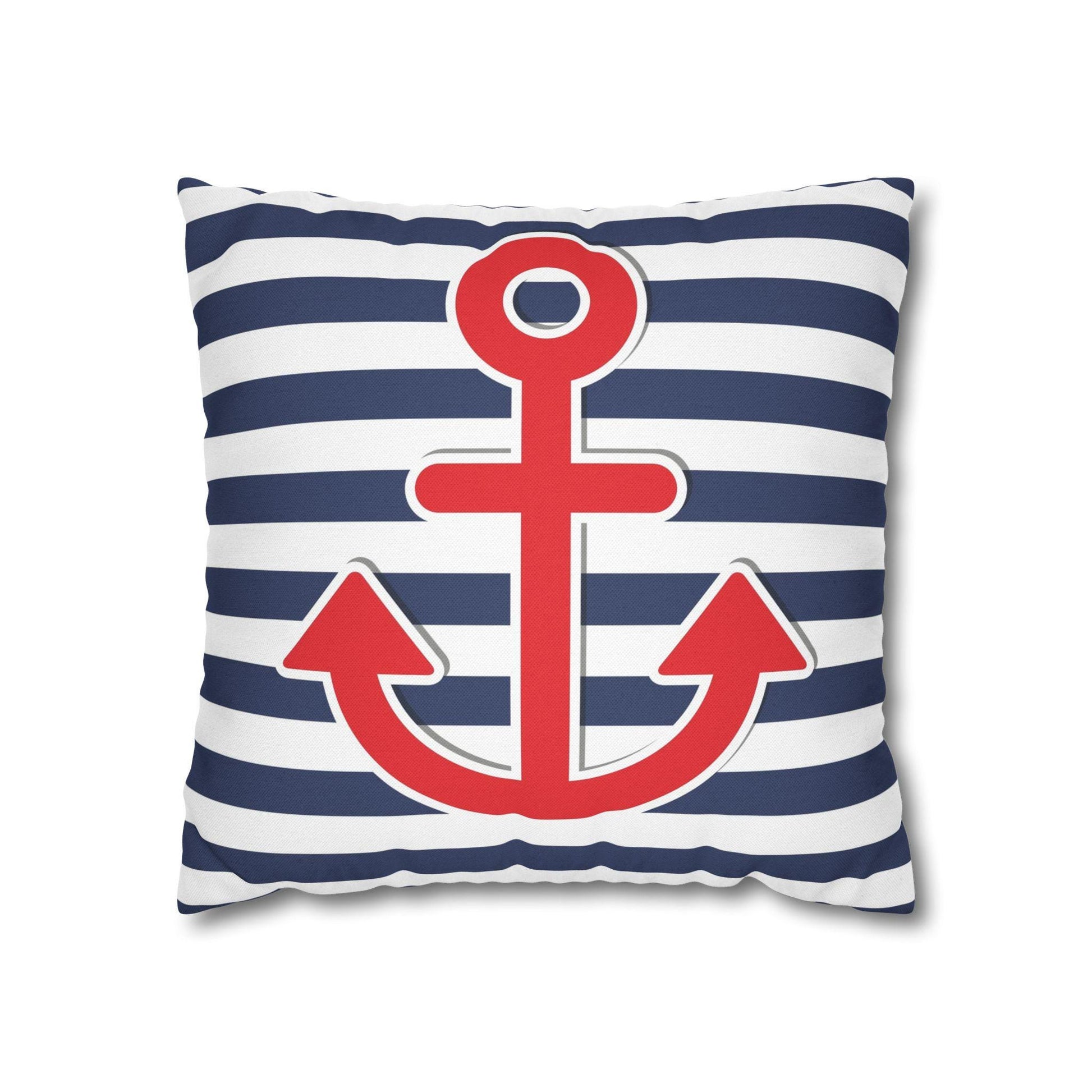 Nautical Square Pillowcase, Anchor Ocean Navy Theme, Coastal Home Decor, Double Sided Pillow Cover, Beach House Bedroom Accessories