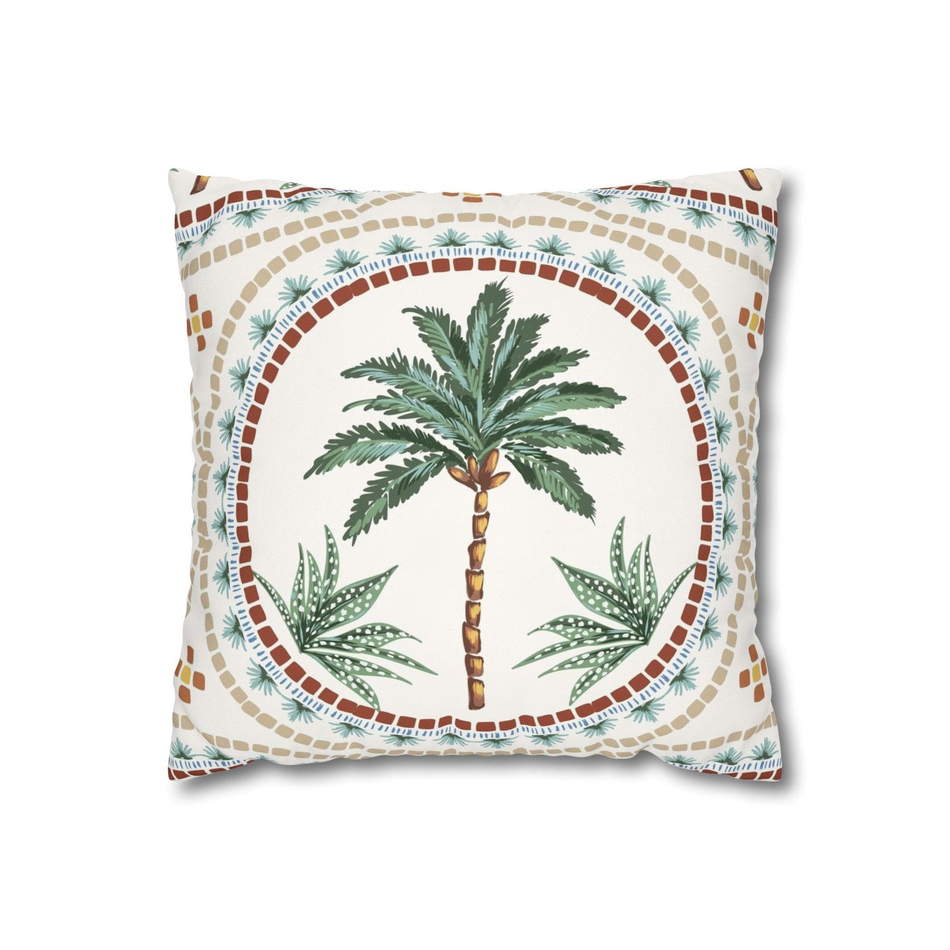 Square Poly Canvas Pillowcase - Tan, Beige, Taupe Palm Tree Design