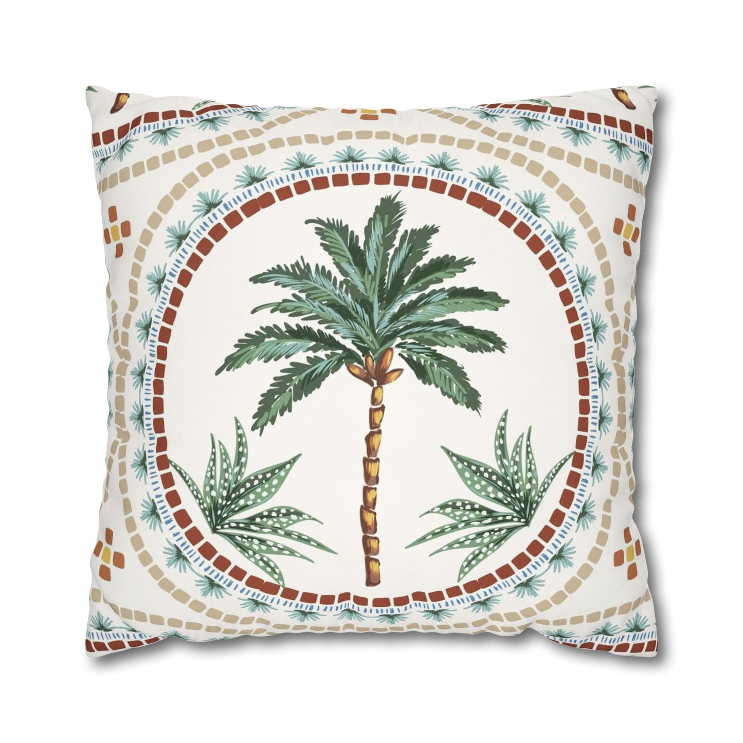 Square Poly Canvas Pillowcase - Tan, Beige, Taupe Palm Tree Design