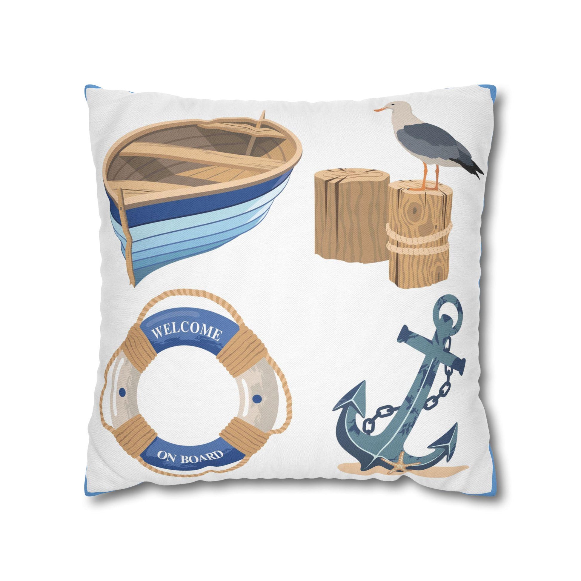 Spun Polyester Square Pillowcase - Coastal Ocean Beach Theme