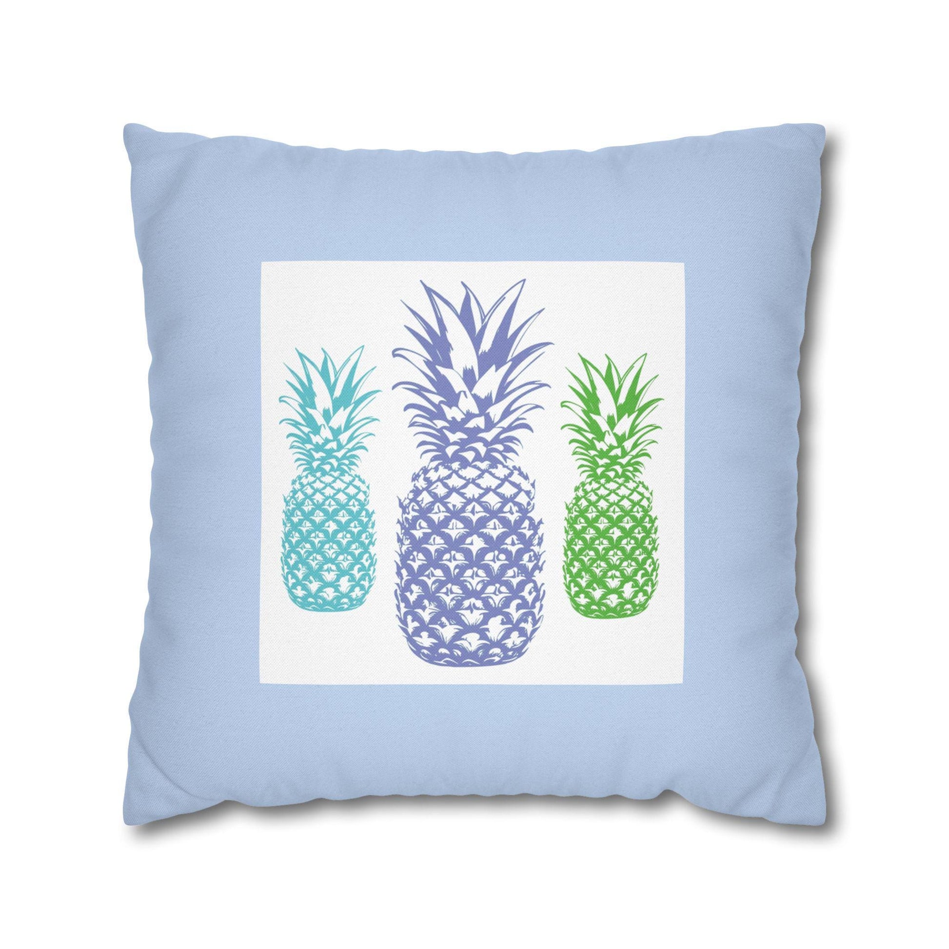 Spun Polyester Square Pillowcase - Blue Color - Pineapple Design