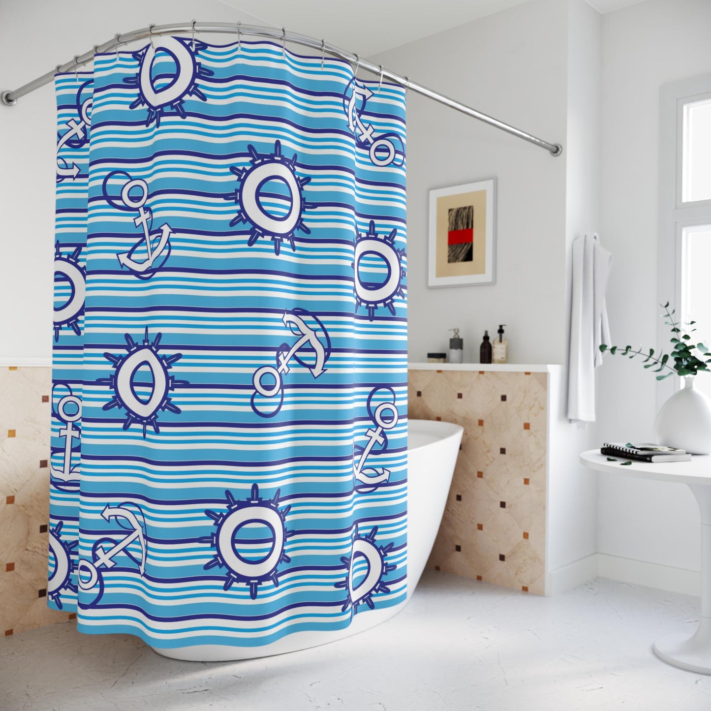 Shower Curtains - Blue Anchor Naval Ocean Theme