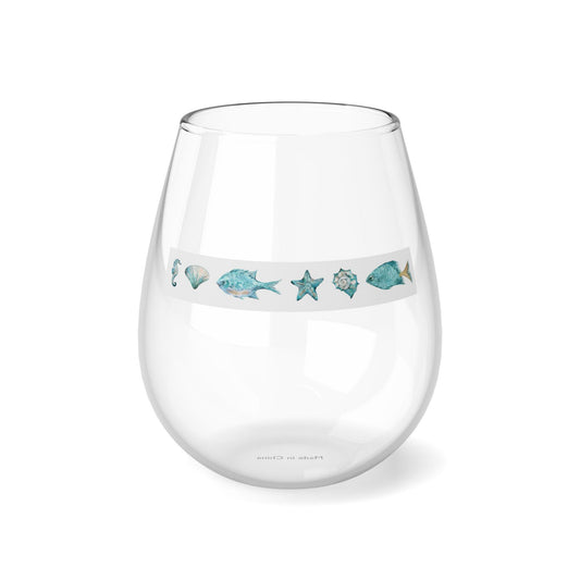 Stemless Wine Glass, 11.75oz - Ocean Beach Theme