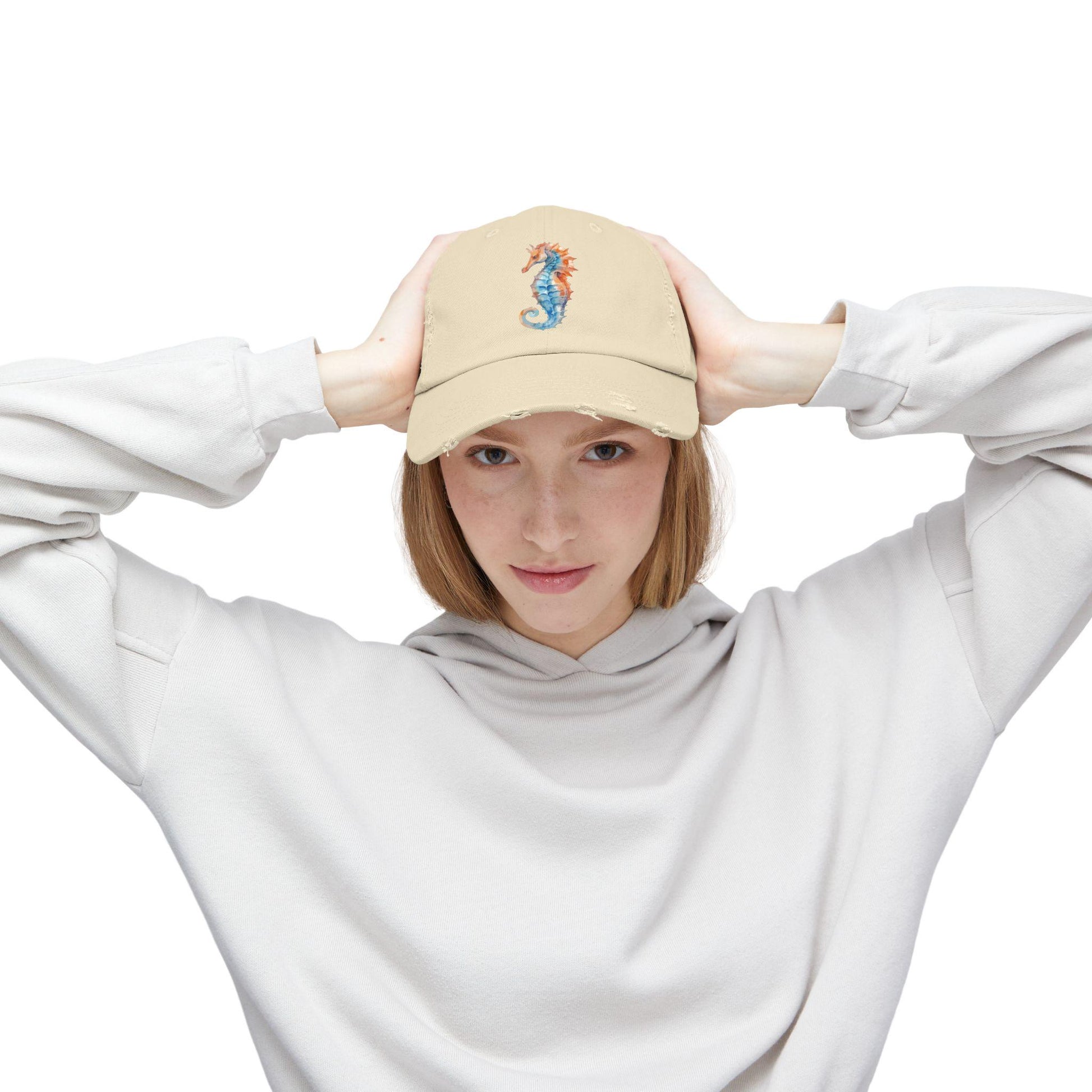 Unisex Distressed Cap - Seahorse Hat