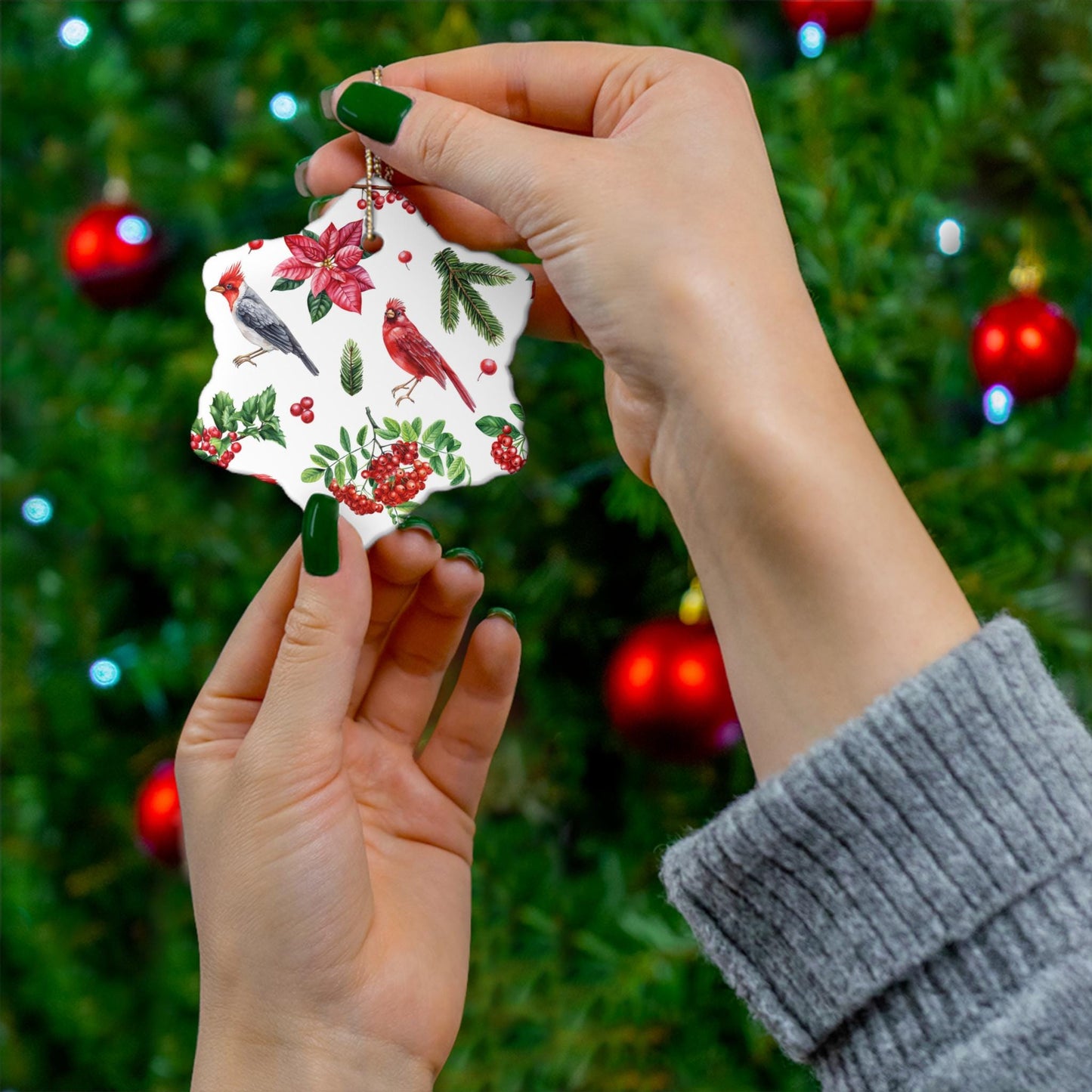 Ceramic Ornament, 4 Shapes Holiday Christmas Decorations for Tree