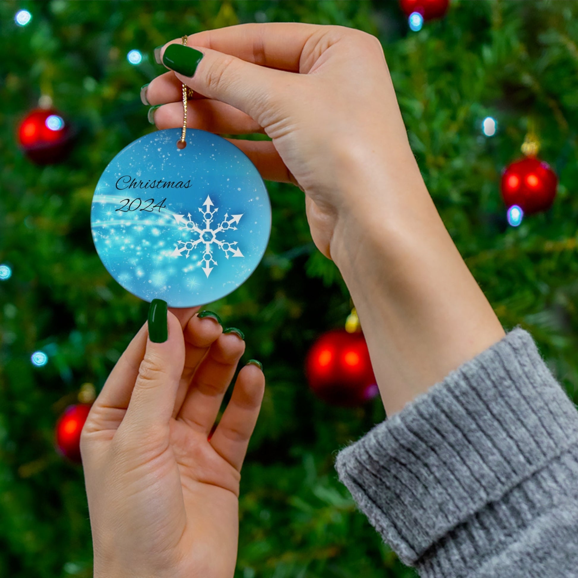 Ceramic Ornament, 4 Shapes - Circle, Snowflake, Heart, Star - Christmas 2024