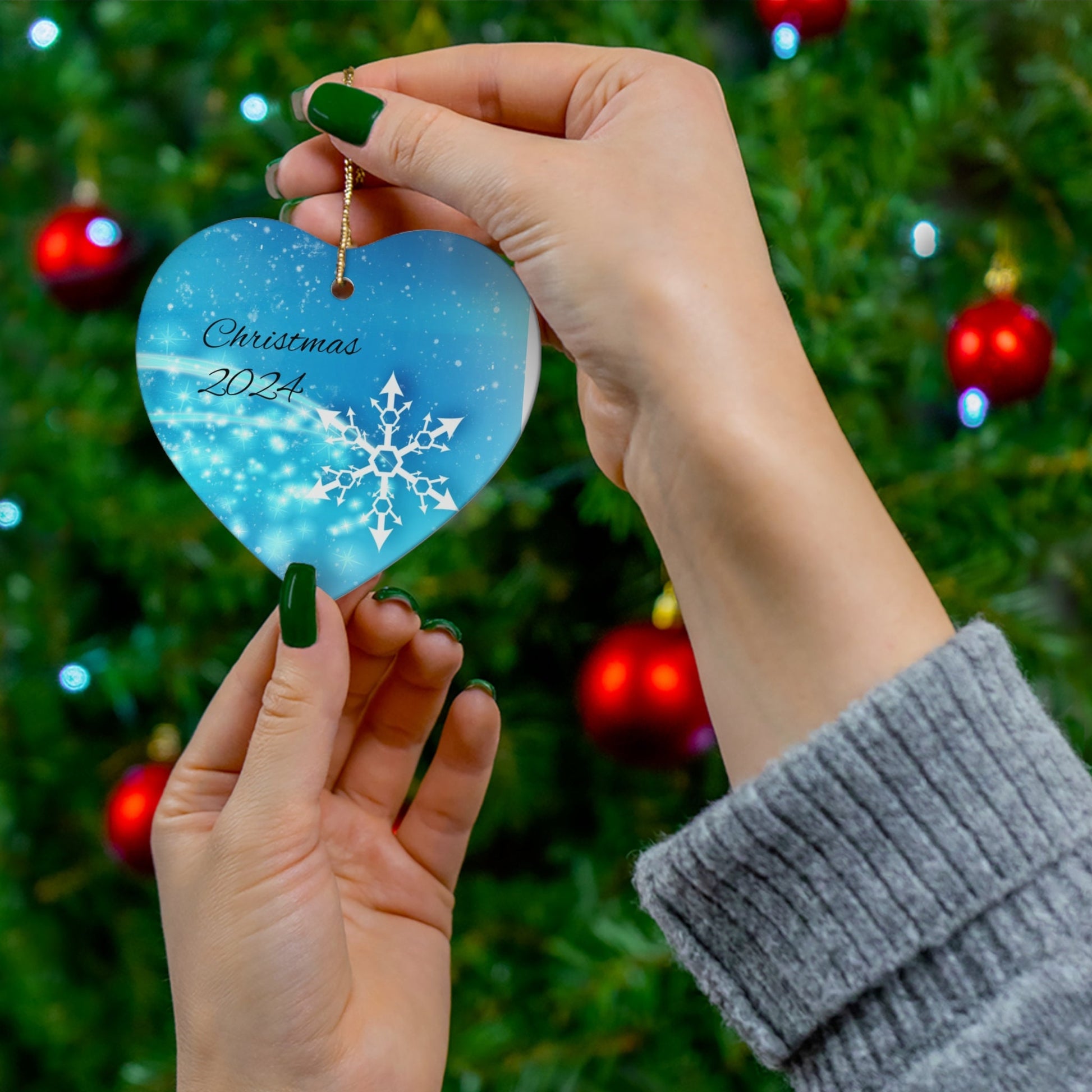 Ceramic Ornament, 4 Shapes - Circle, Snowflake, Heart, Star - Christmas 2024