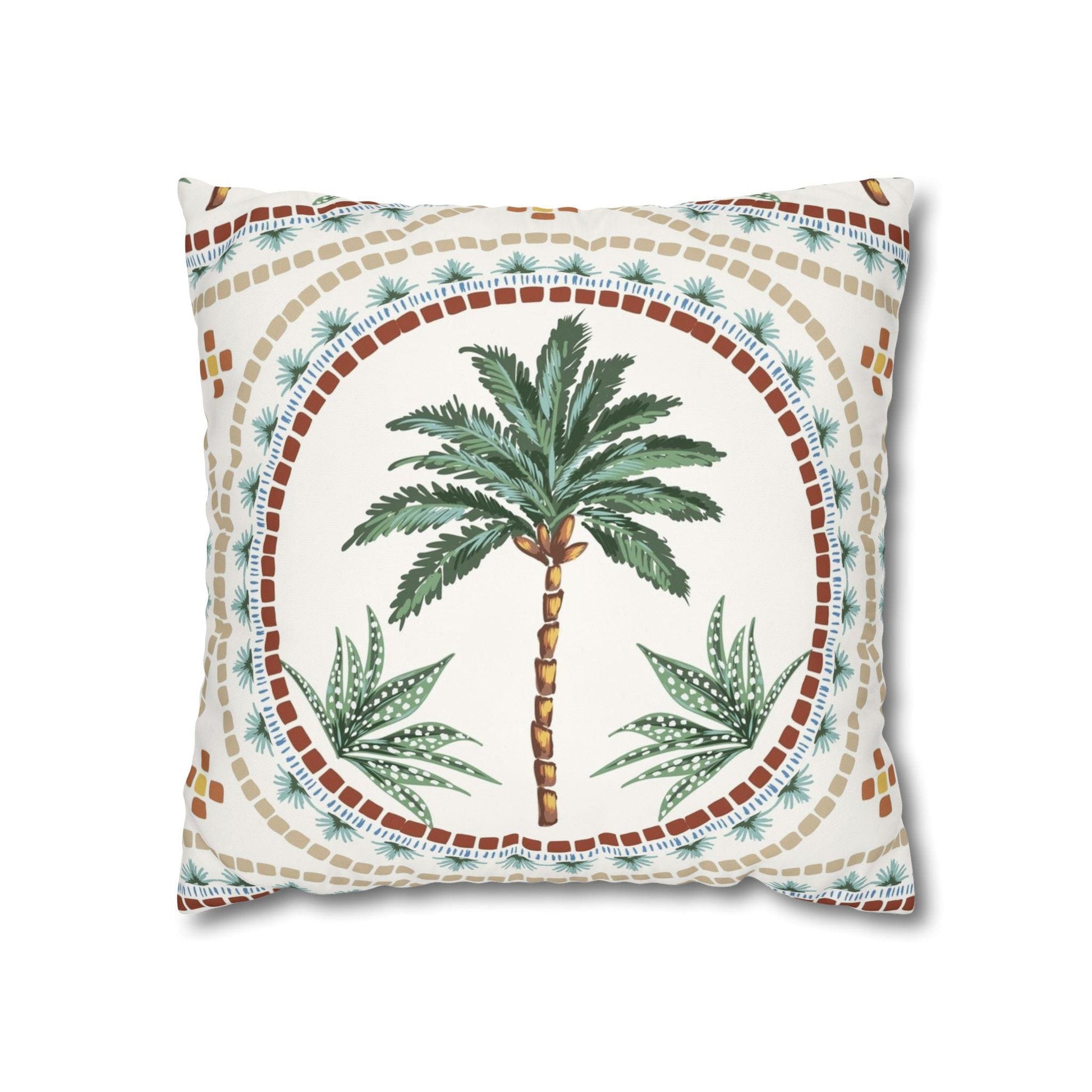 Square Poly Canvas Pillowcase - Tan, Beige, Taupe Palm Tree Design