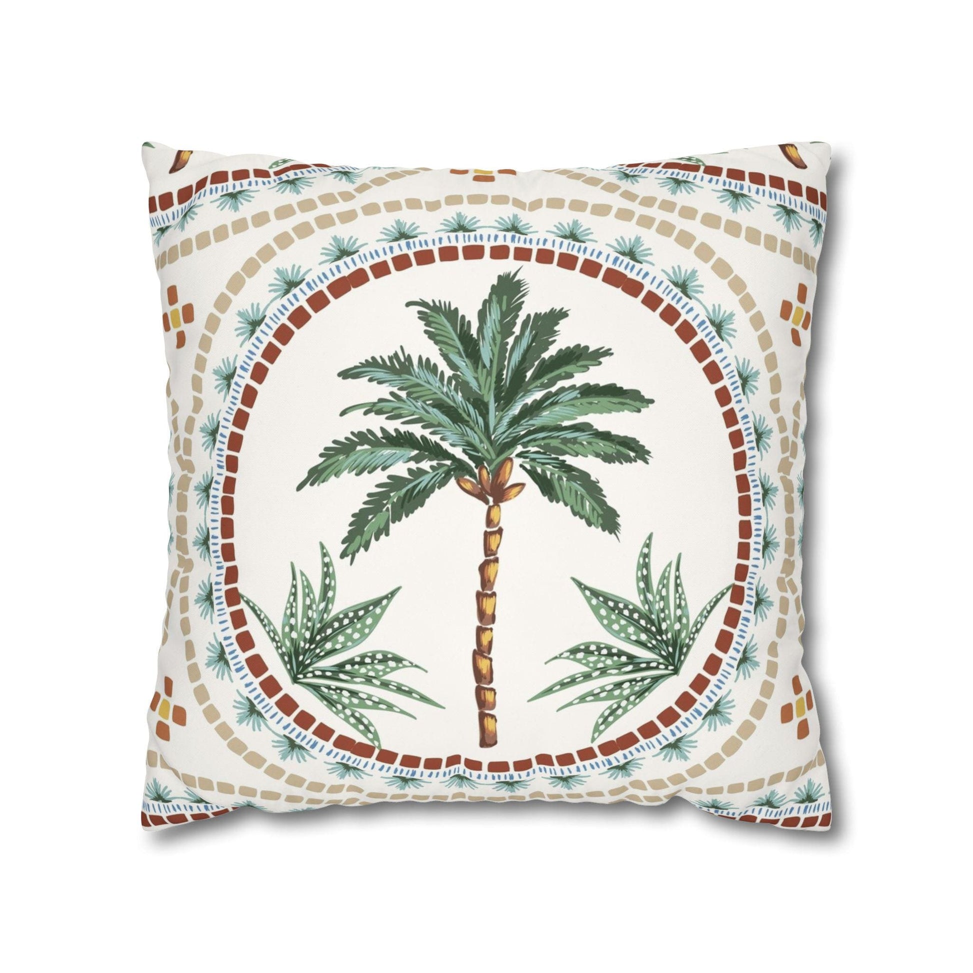 Square Poly Canvas Pillowcase - Tan, Beige, Taupe Palm Tree Design