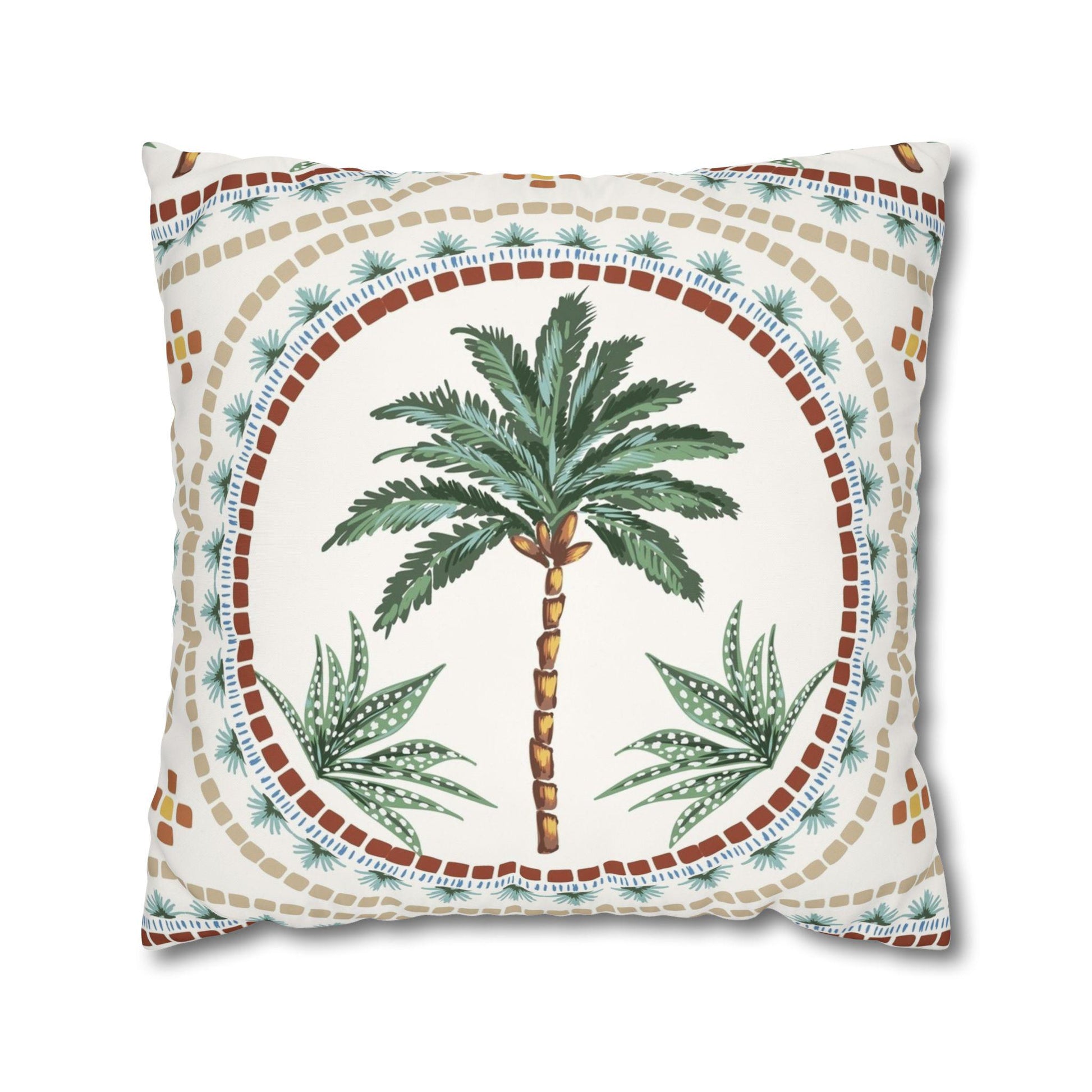 Square Poly Canvas Pillowcase - Tan, Beige, Taupe Palm Tree Design