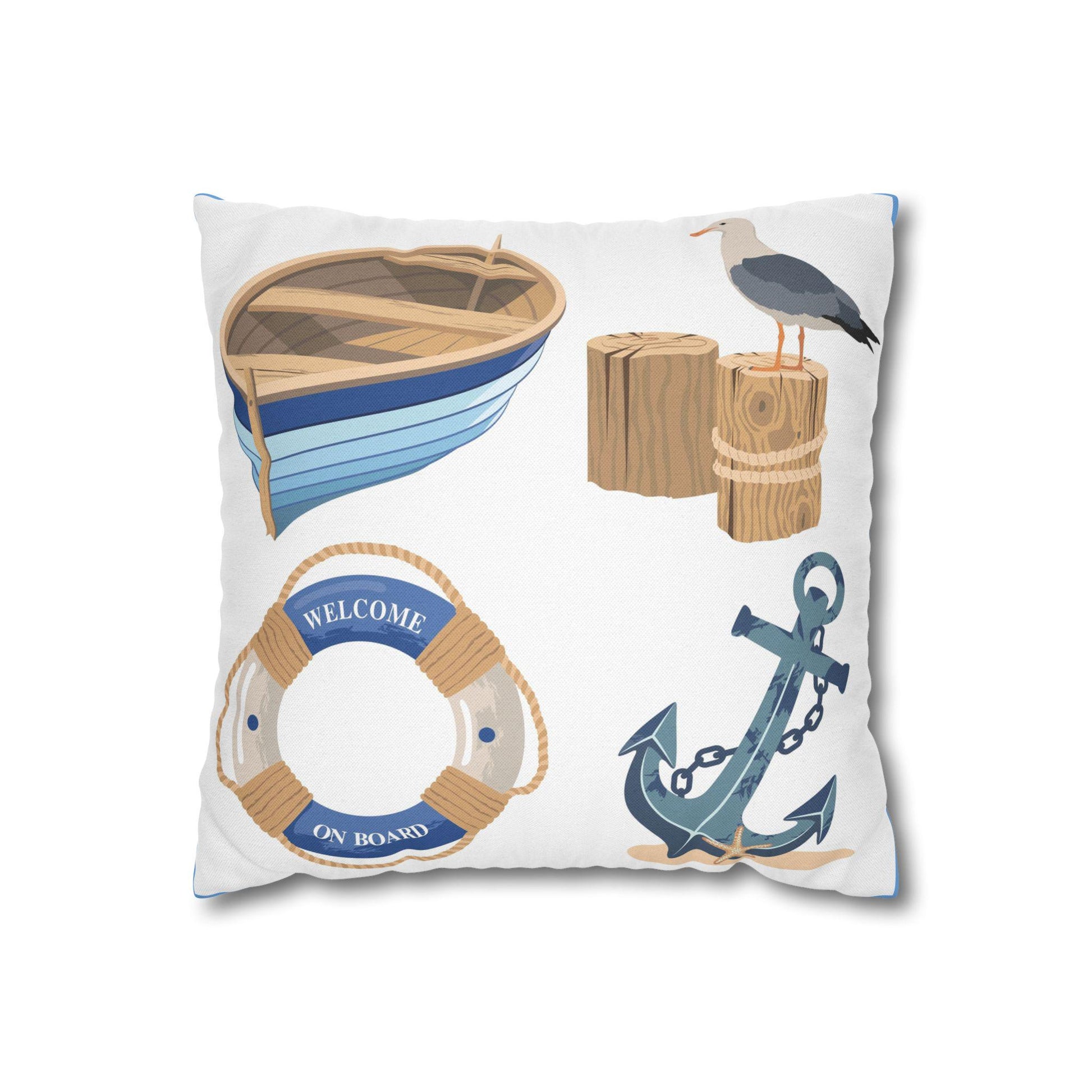 Spun Polyester Square Pillowcase - Coastal Ocean Beach Theme