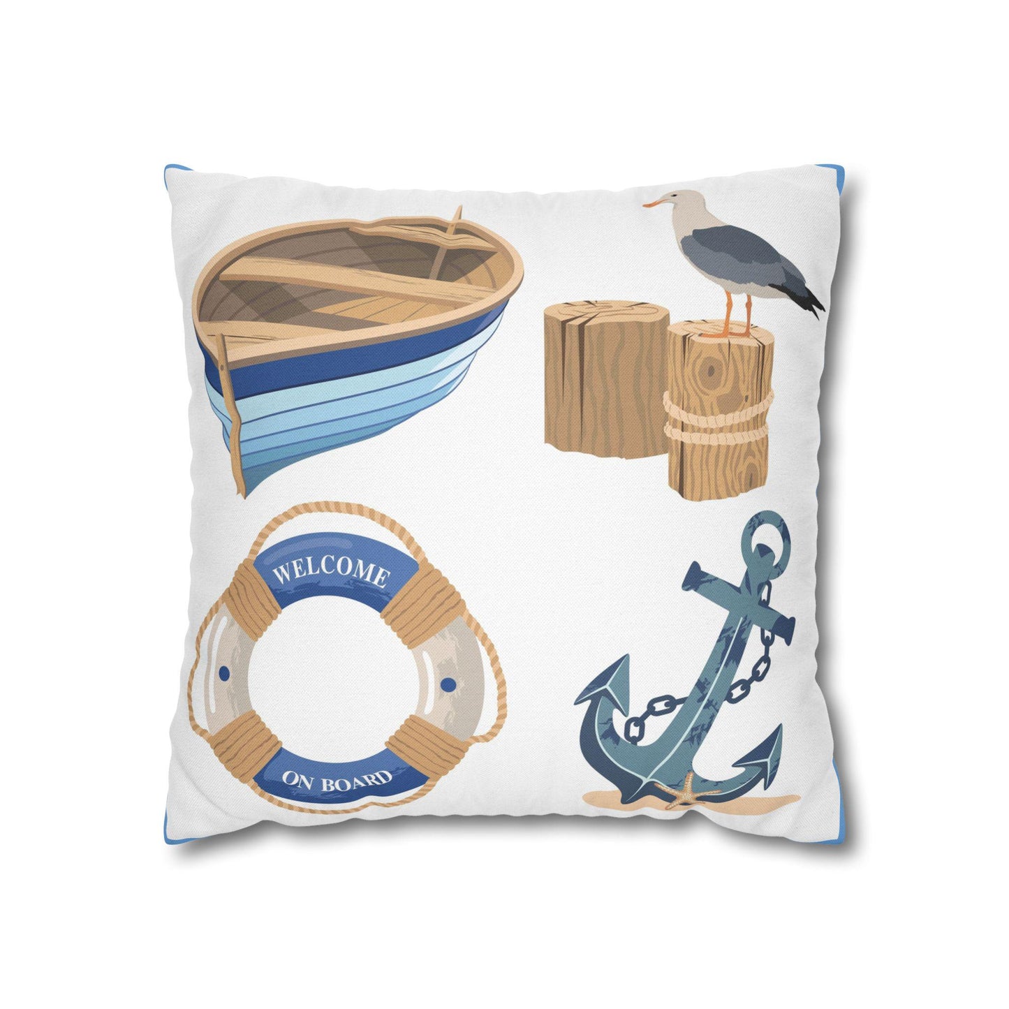 Spun Polyester Square Pillowcase - Coastal Ocean Beach Theme