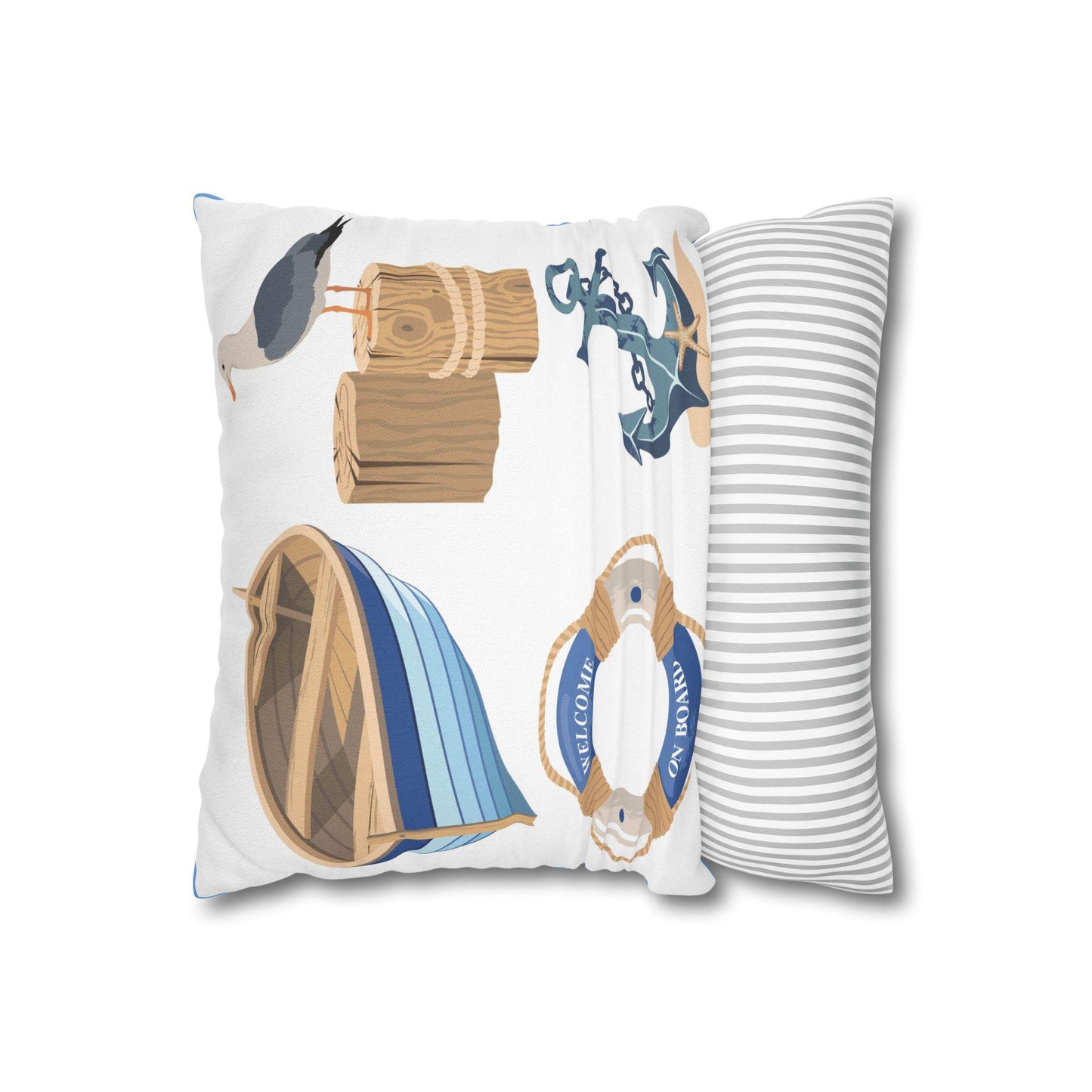 Spun Polyester Square Pillowcase - Coastal Ocean Beach Theme