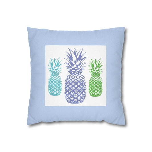 Spun Polyester Square Pillowcase - Blue Color - Pineapple Design