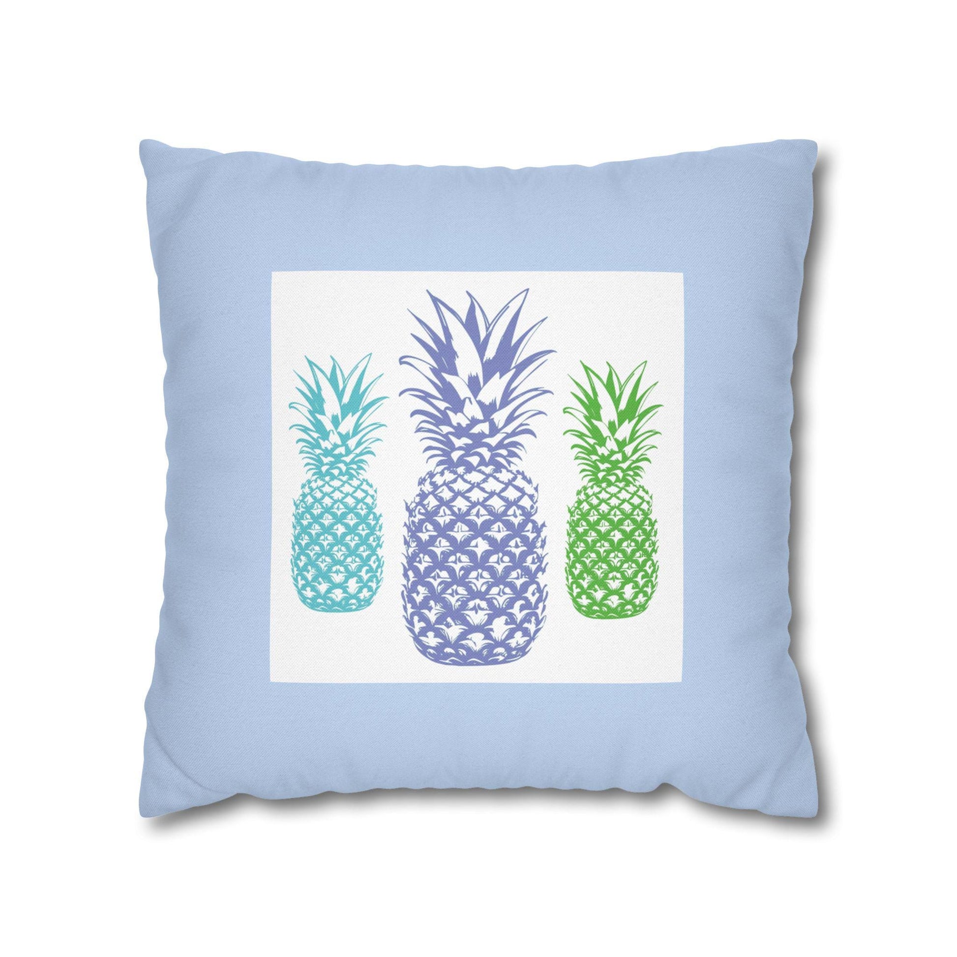 Spun Polyester Square Pillowcase - Blue Color - Pineapple Design