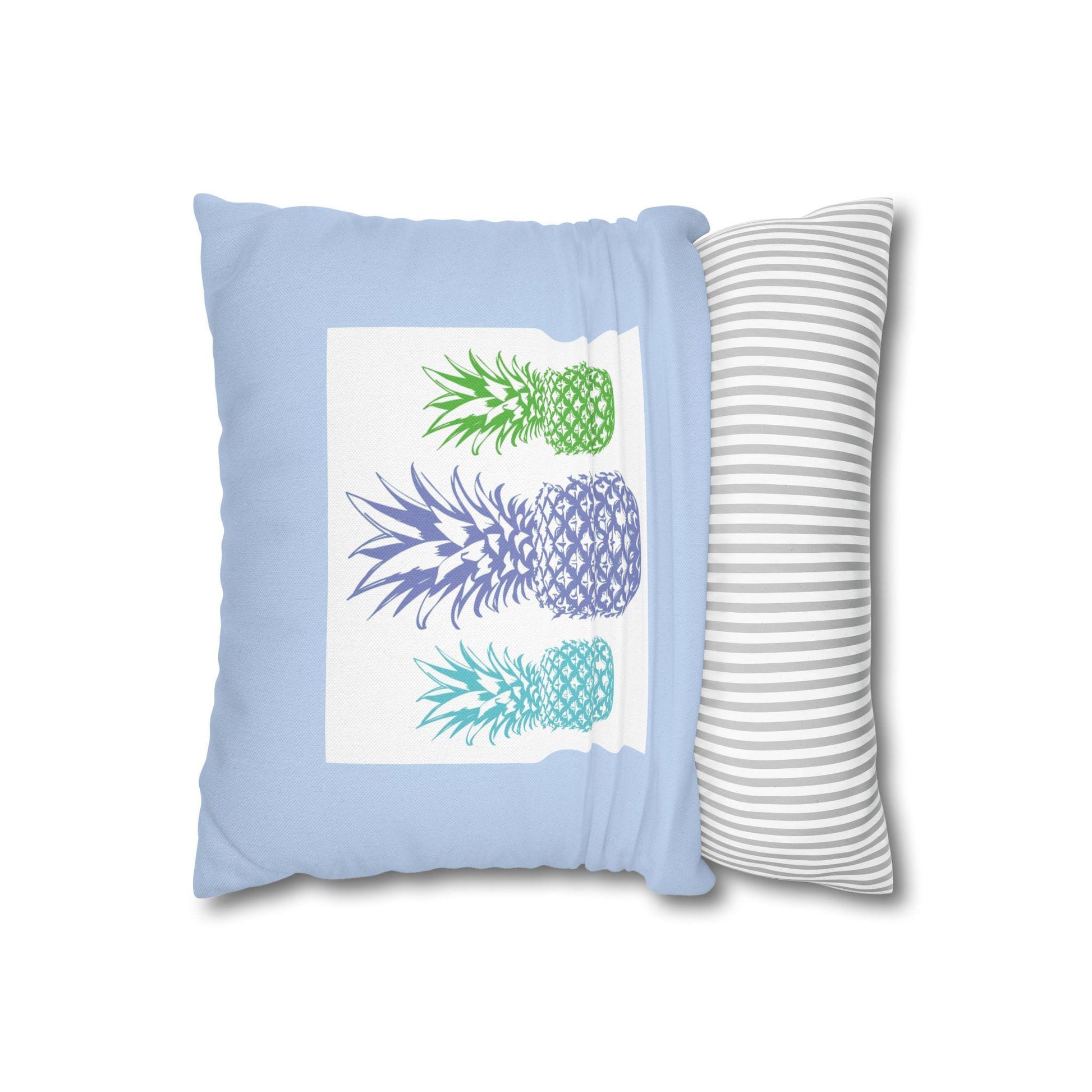 Spun Polyester Square Pillowcase - Blue Color - Pineapple Design