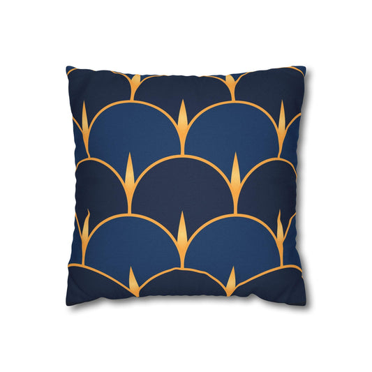 Spun Polyester Square Pillowcase - Navy Blue Royal Pattern