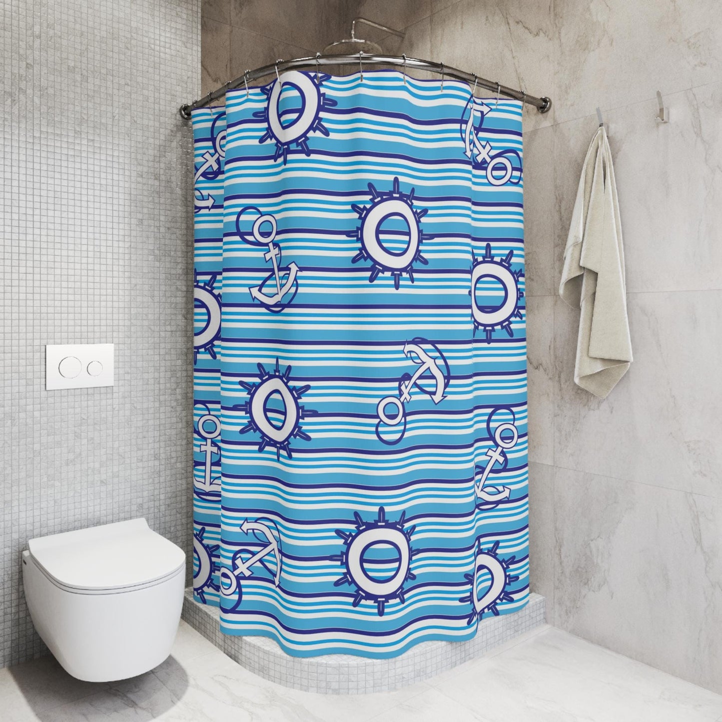 Shower Curtains - Blue Anchor Naval Ocean Theme