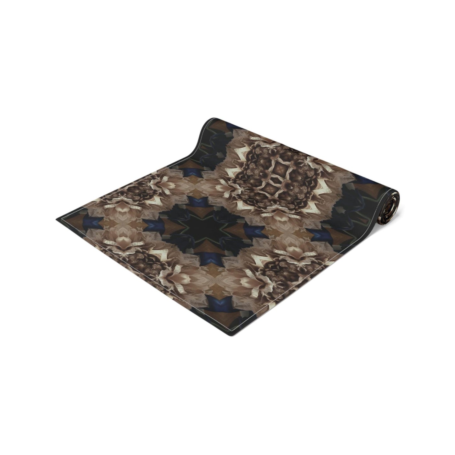 Table Runner (Cotton, Poly) - Navy Blue and Tan