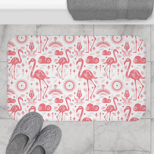 Bath Mat Pink Floral Flamingo Theme