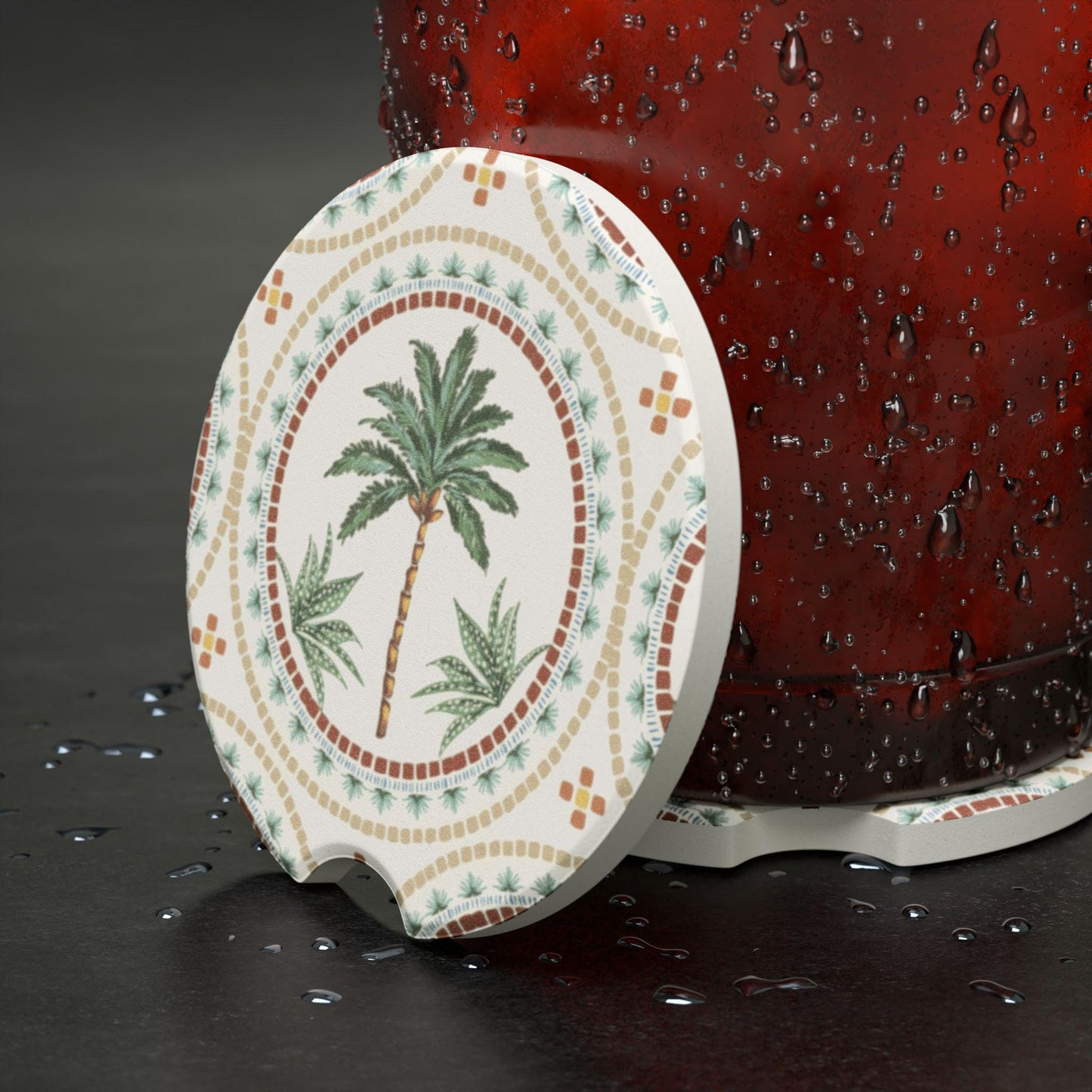 Soapstone Car Coaster - Drink Coaster for Auto - Palm Tree