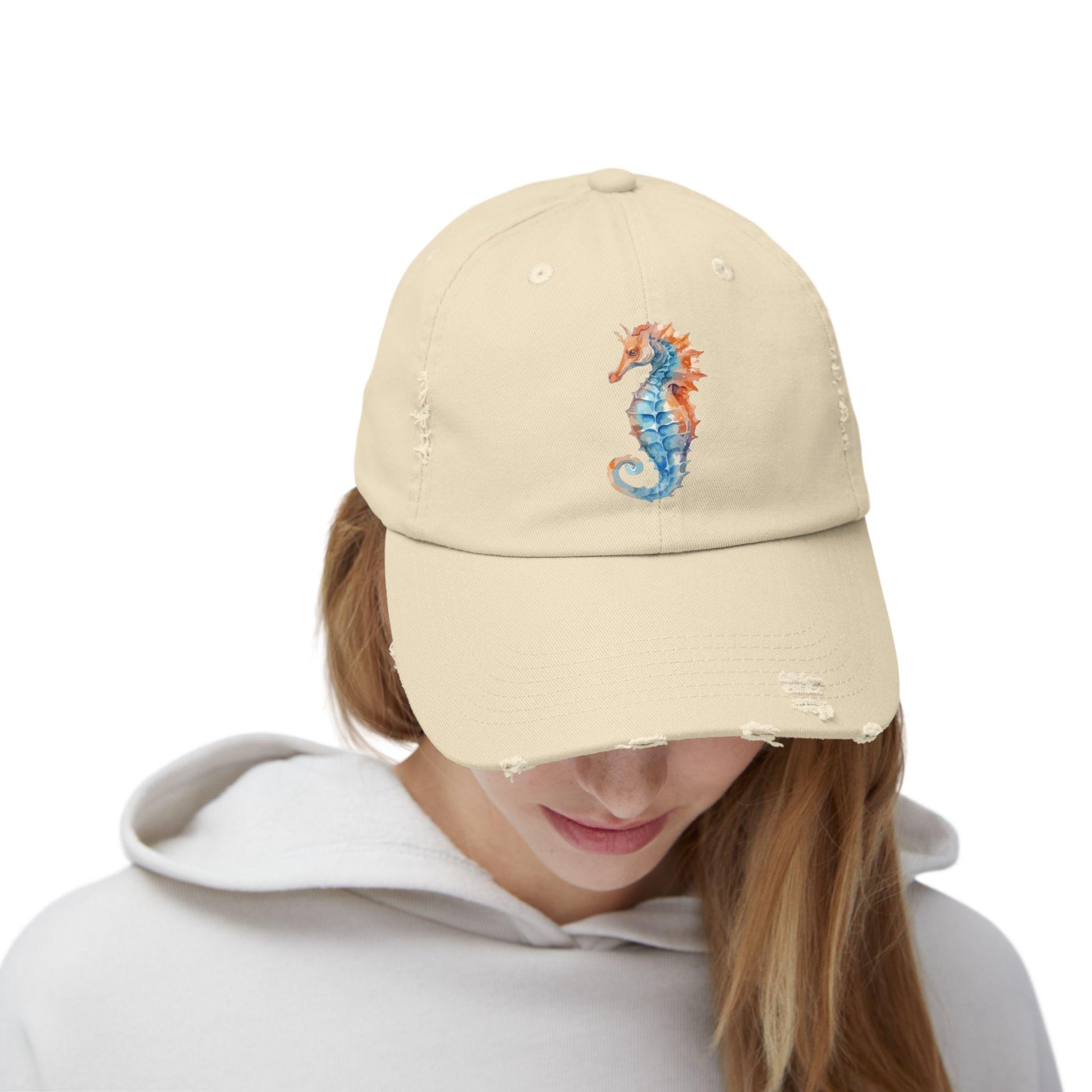 Unisex Distressed Cap - Seahorse Hat