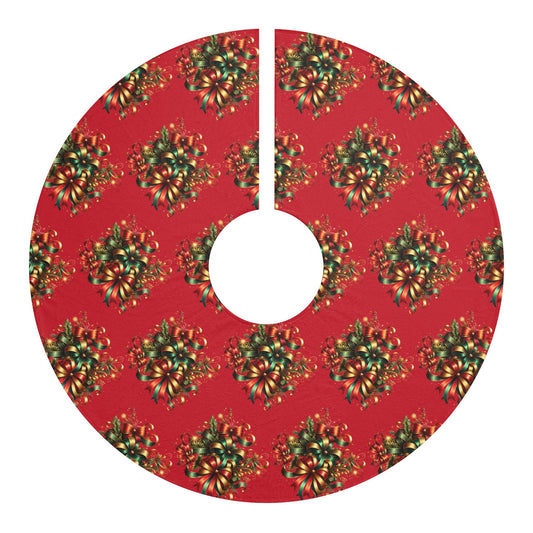 Christmas Tree Skirts Decor - Green, Red, and Gold Ribbon