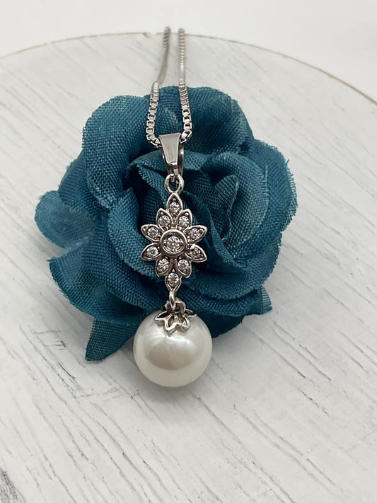 Pearl Necklace with Rhinestone Accents - Wedding Prom Formal Jewelry