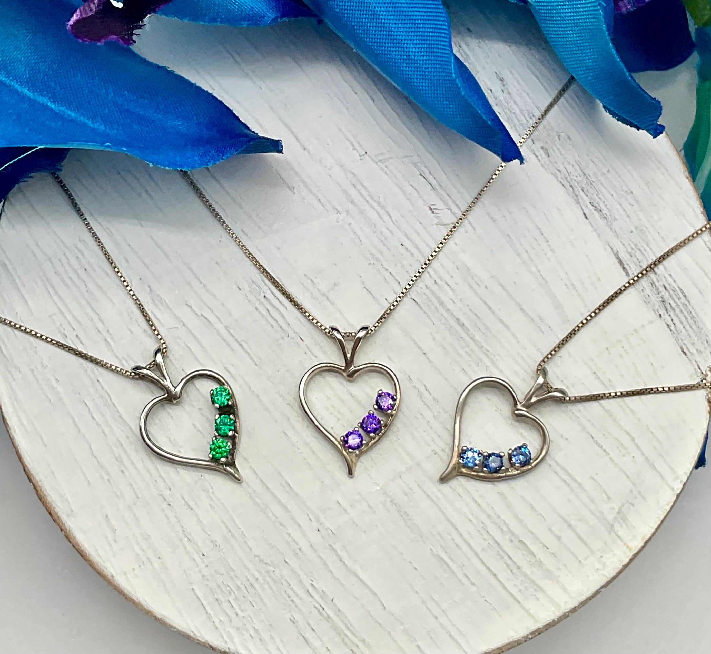 ☆TATIANA☆ Silver 925 Under Heart Gemstone Necklace NZ2148 925 Sterling Silver Heart Pendant Charm with Genuime Crystal