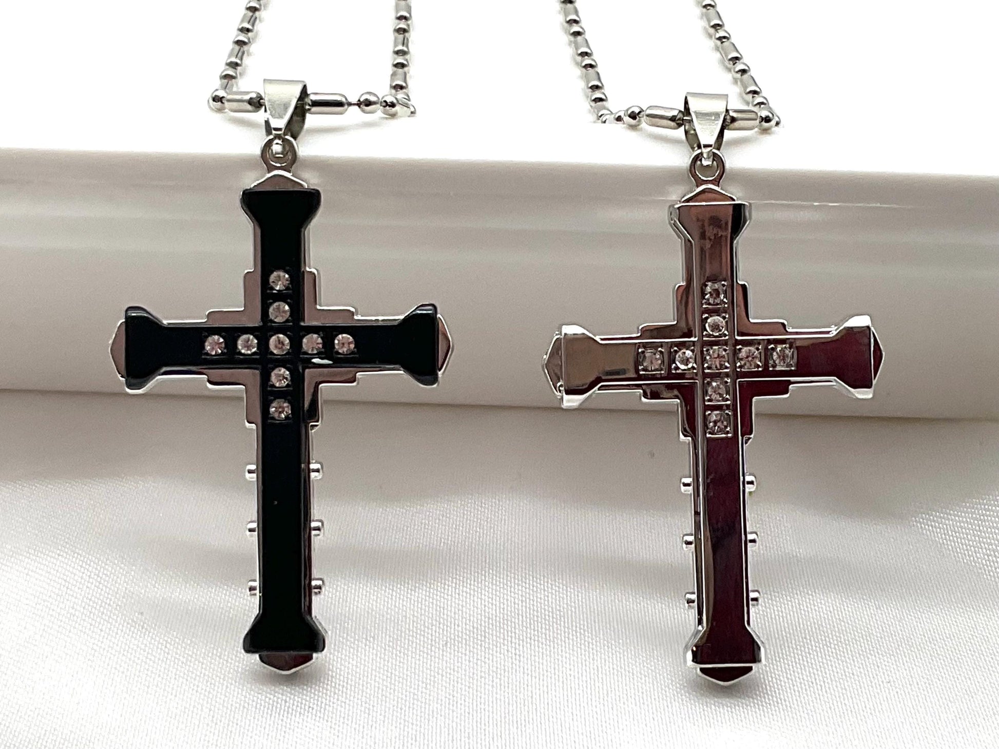 Men’s Christian Cross Religious Necklace - Stainless Steel Chain 24”